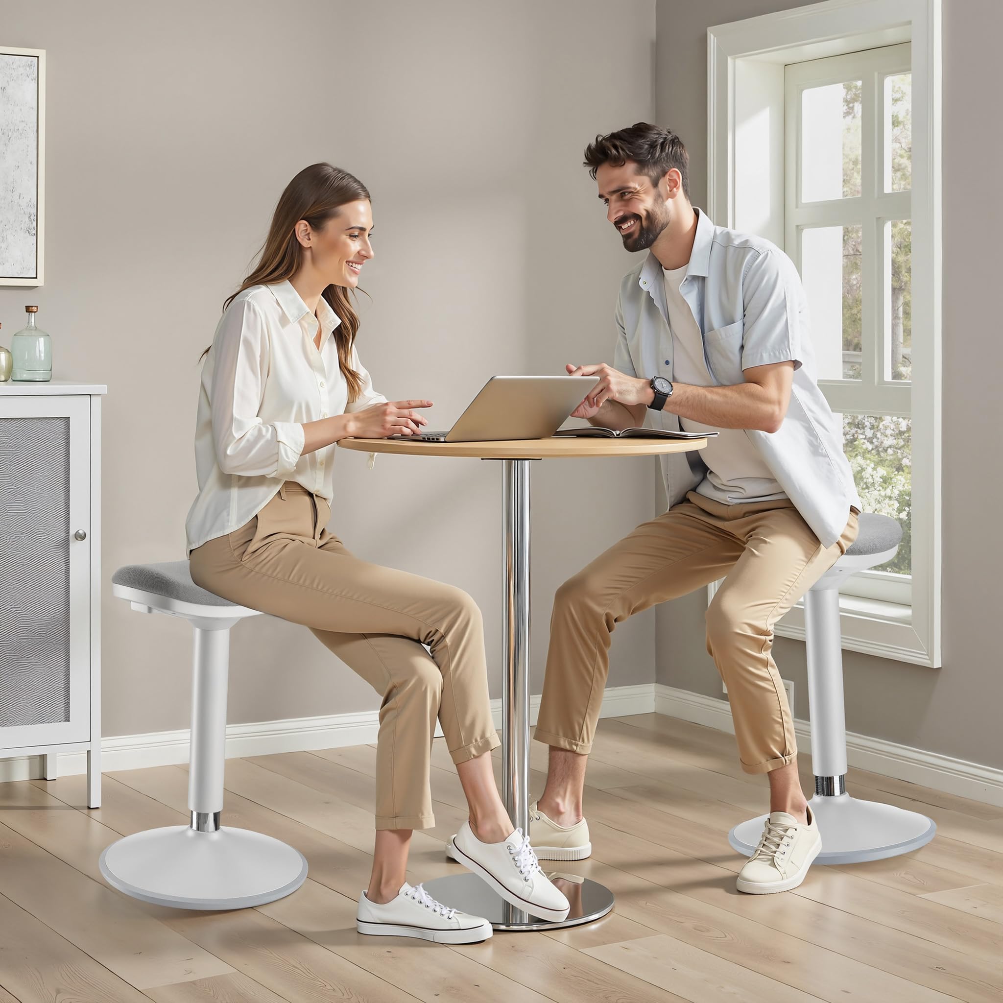 WilTec Tabouret Ergonomique Assis Debout 36x23x55-82 cm Capacité 135 kg Gris Fauteuil de Bureau Chaise Debout Assis