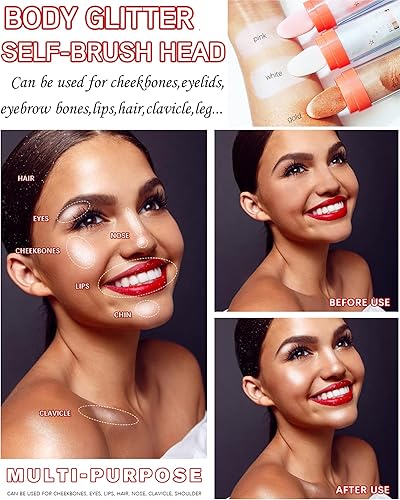 Miniatura 6 de 3 piezas de resaltador de purpurina corporal polvo de Hadas para cara cuerpo brillante polvo de resaltado suelto brillo de hadas para el día de San