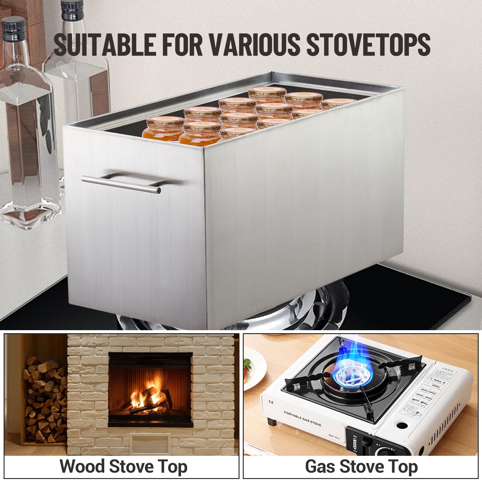 GarveeHome Einkochautomat 15L 304 Edelstahl Flachem Boden & 2 Stapelbaren Einlegerosten, Multifunktional Als Einmachtopf, Dampfgarer Vorratsbehälter Für Einmachgläser Lebensmittelaufbewahrung