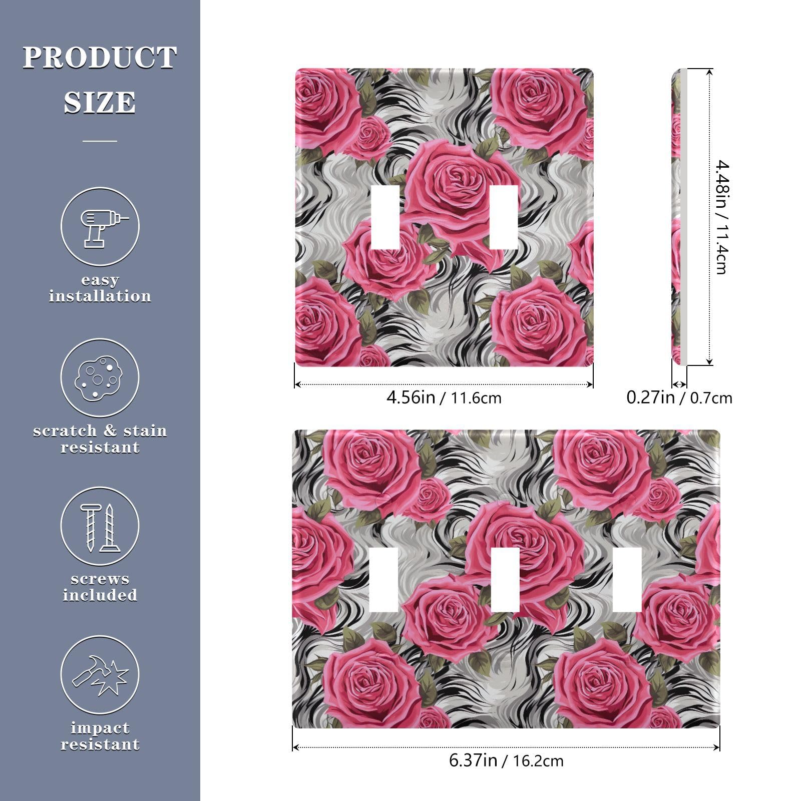 Light Switch Cover Pink Rose Flower Wall Plates for Electrical Outlets 3 Gang 202a8805