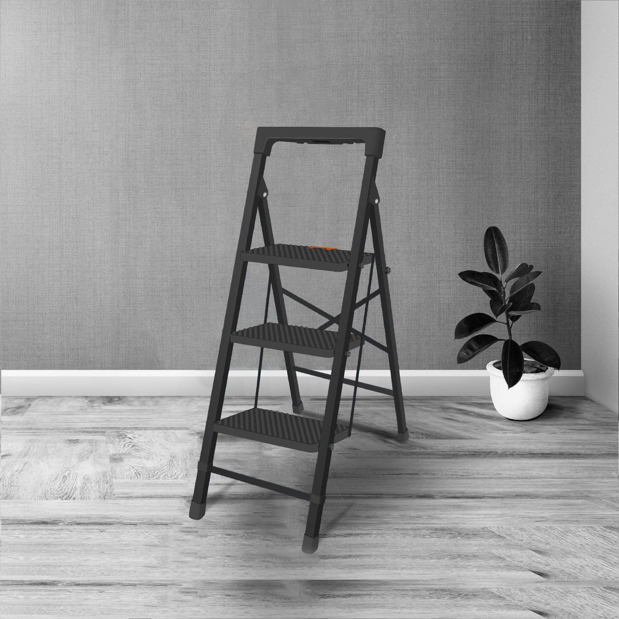 Trendy Cameo Square 3-Step Foldable Premium Step-Ladder for Home with Inbuilt Tool Tray | Wide Anti-Slip Steps, Anti-Skid Boots | Steel Frame with Plastic Steps |Metallic Blue (B0BW9L8VGL) Amazon Price History, Amazon Price Tracker