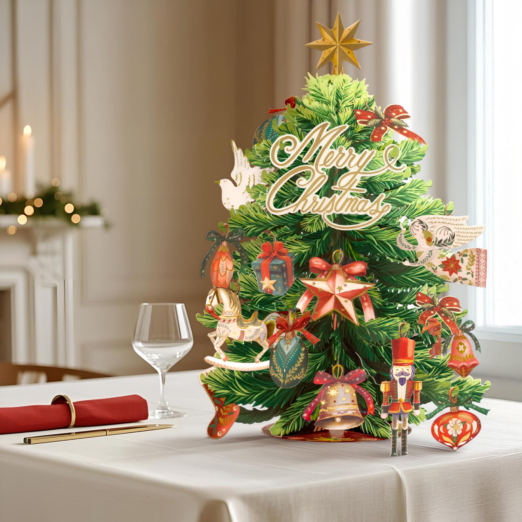 Weihnachtsbaum-Pop-Up-Karte, 3D-Grußkarte, Displaygröße 32,5 x 21,6 cm, für immer Baum, Weihnachtsdekoration, Papierblumenstrauß, Geschenk für die Weihnachtszeit, inklusive Umschlag und