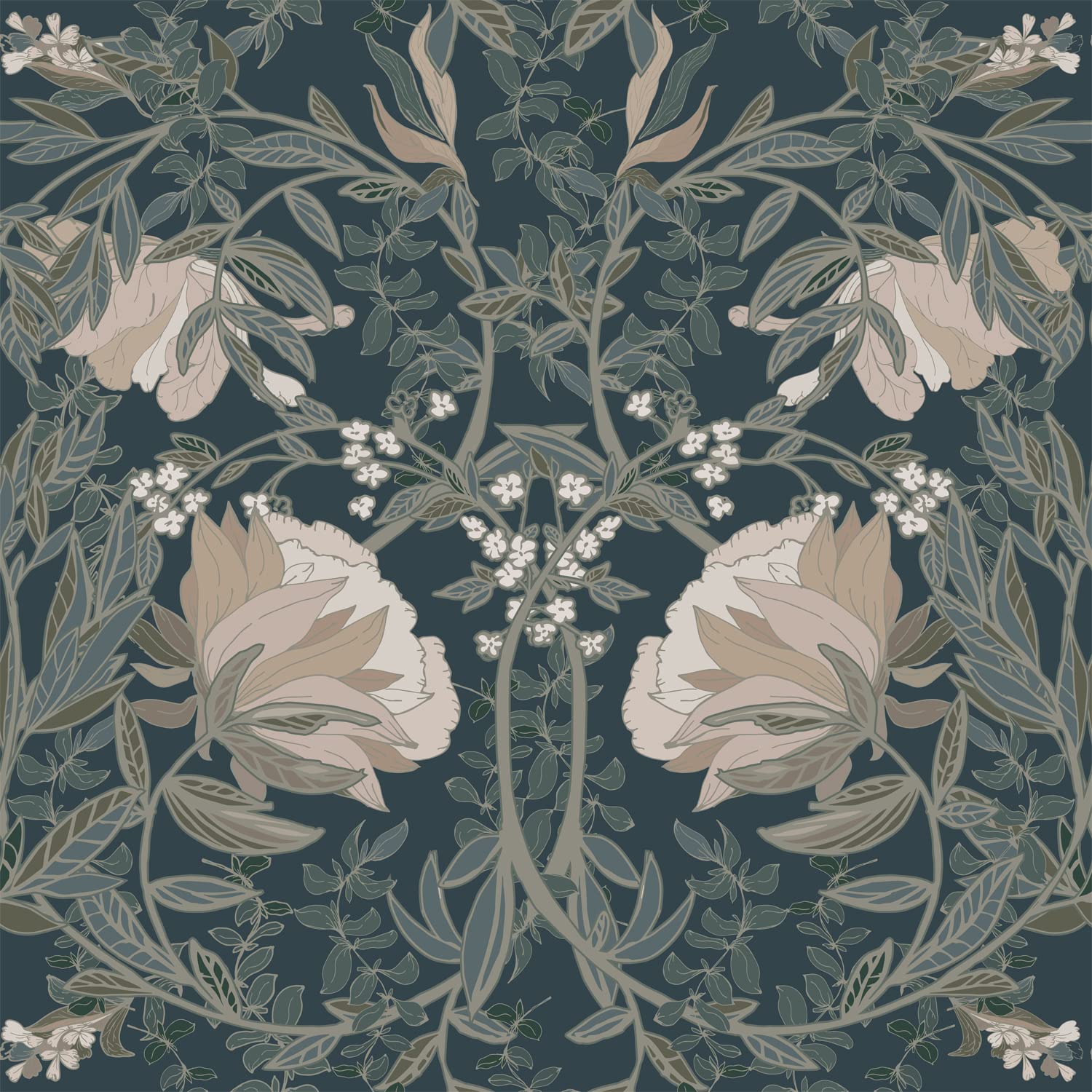Esta Home Tapete Blumenmuster im Jugendstil Dunkelblau 53 cm x 10.05 m