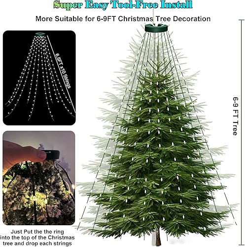 Miniatura 7 de Luces para árbol de Navidad  200 luces LED de 6.6 pies x 10 cuerdas multicolor, interior y exterior, control remoto y aplicación inteligente y