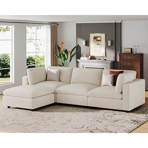 VANOMi Large L Shape Sectional Modular Sofa,Cloud Sectional Couch,FSC Certified Comfortable Chenille Beige Modular Couch