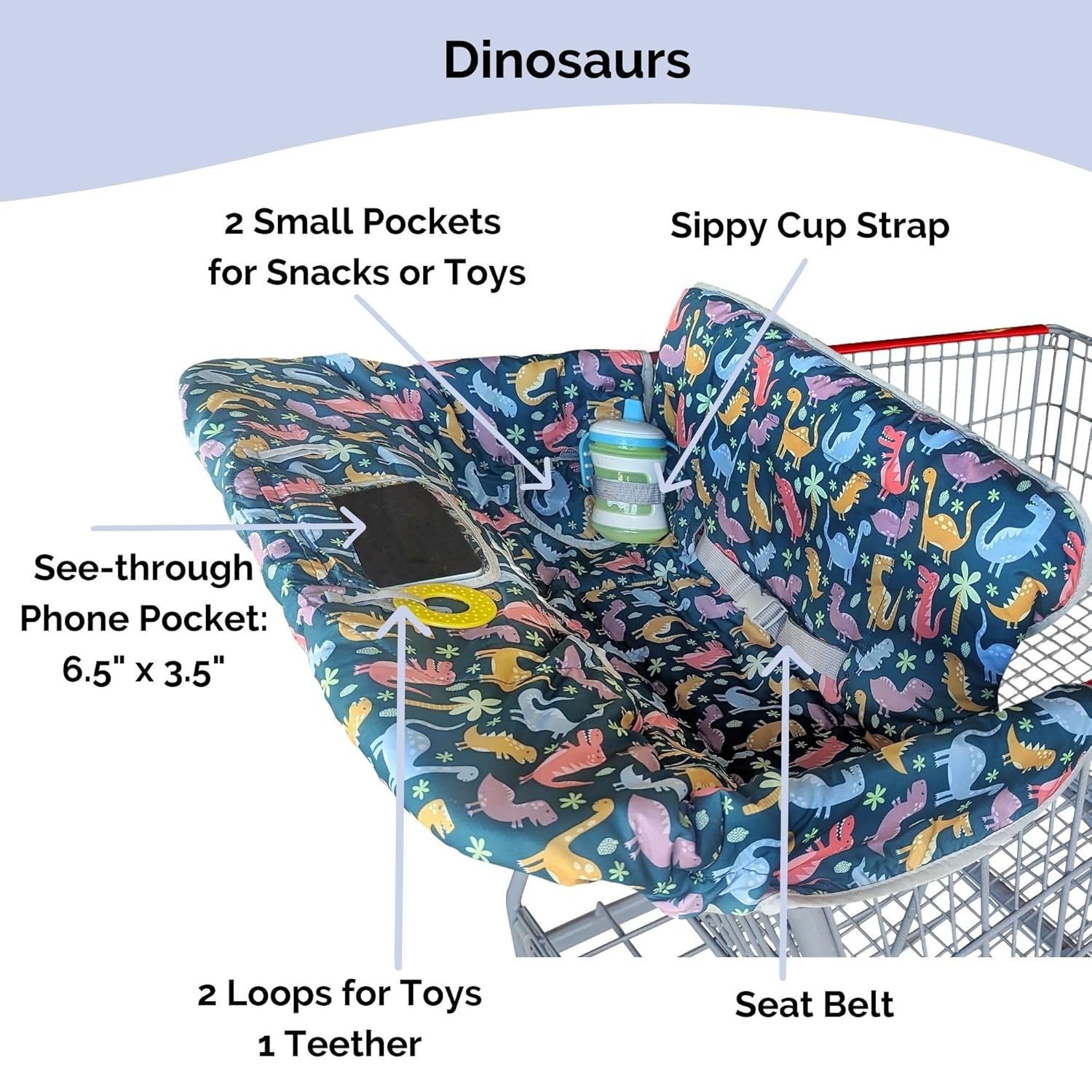 Suessie Shopping Cart Cover and High Chair Cover, Dinosaurs