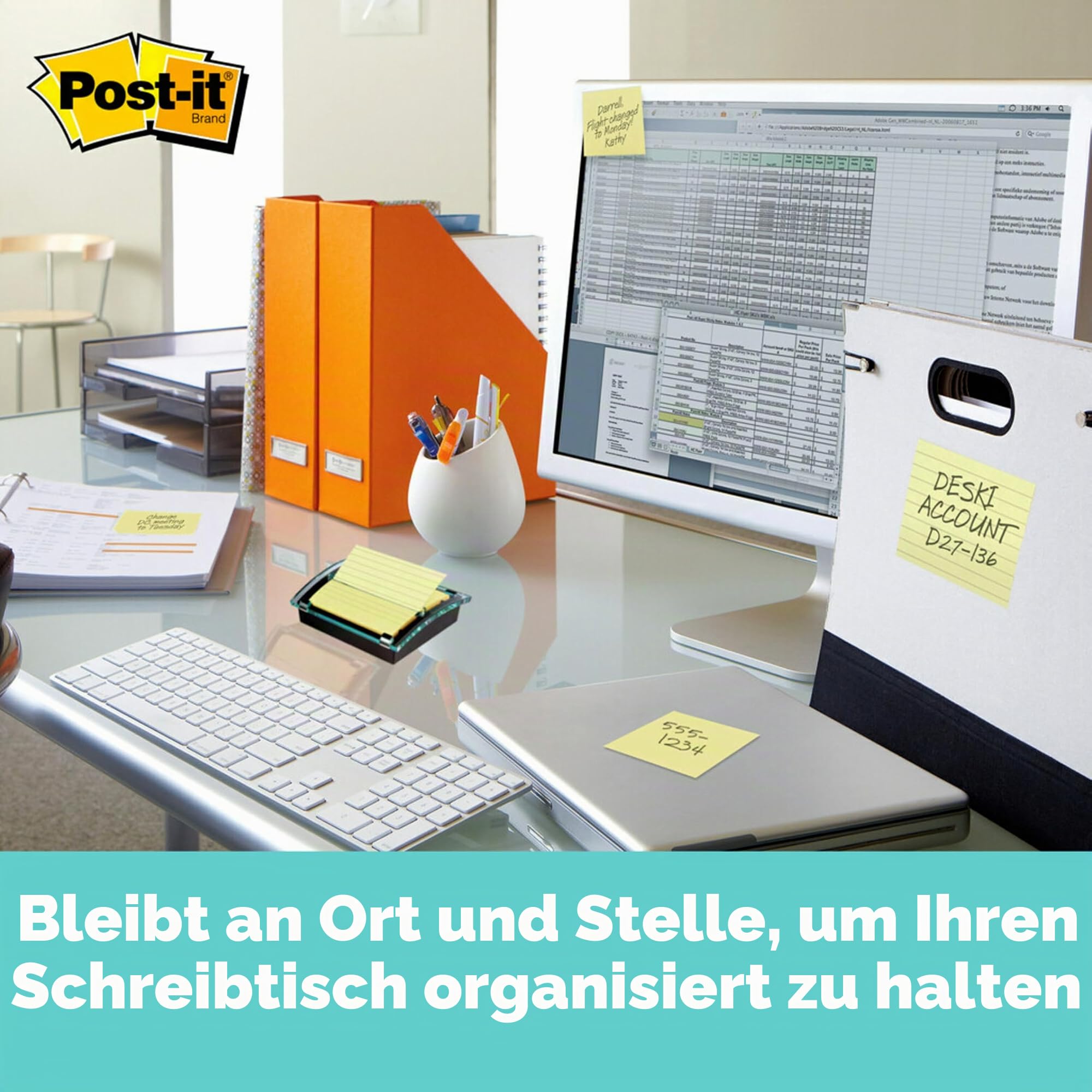 Post-it Pop-Up-Notizspender, schwarzer Boden, transparente Oberseite, 50 Blatt 7,6 x 7,6 cm, kanariengelb