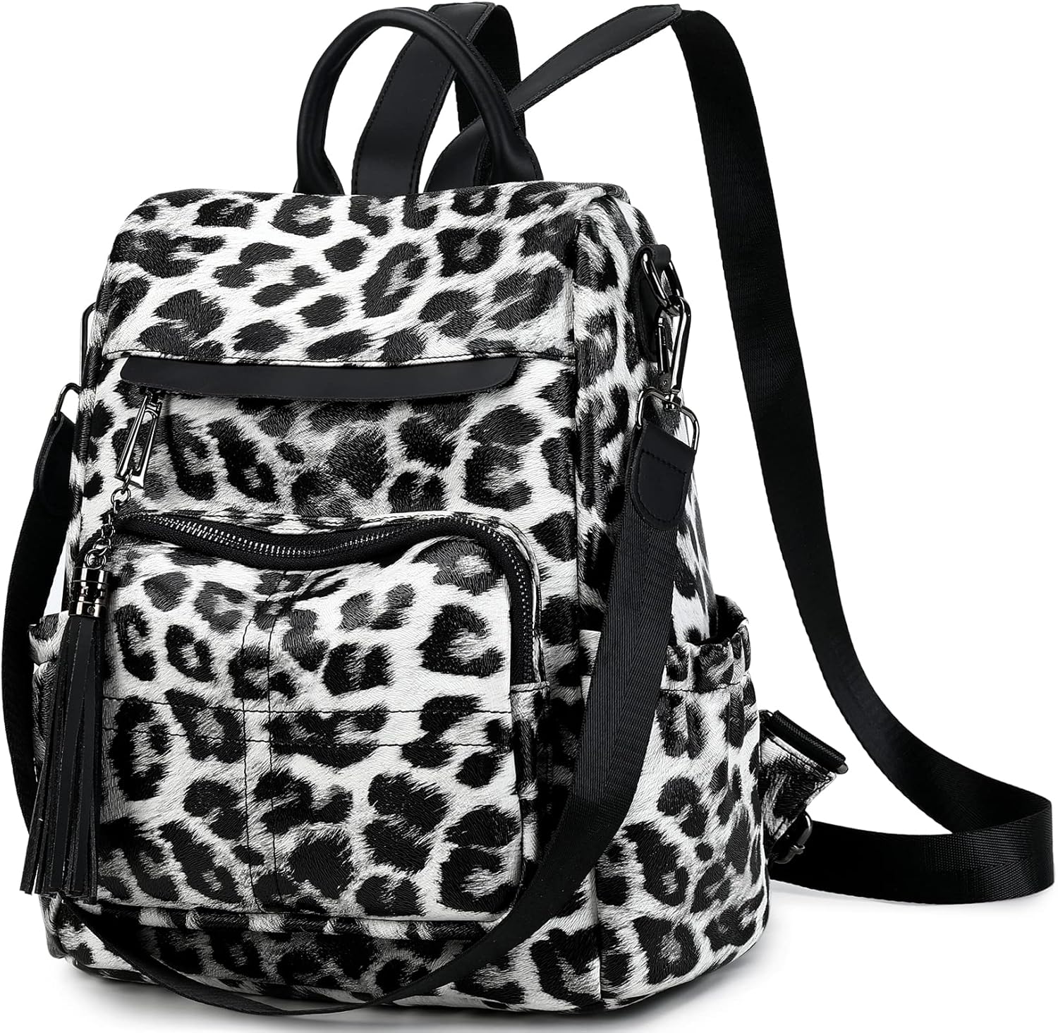 black leopard print backpack