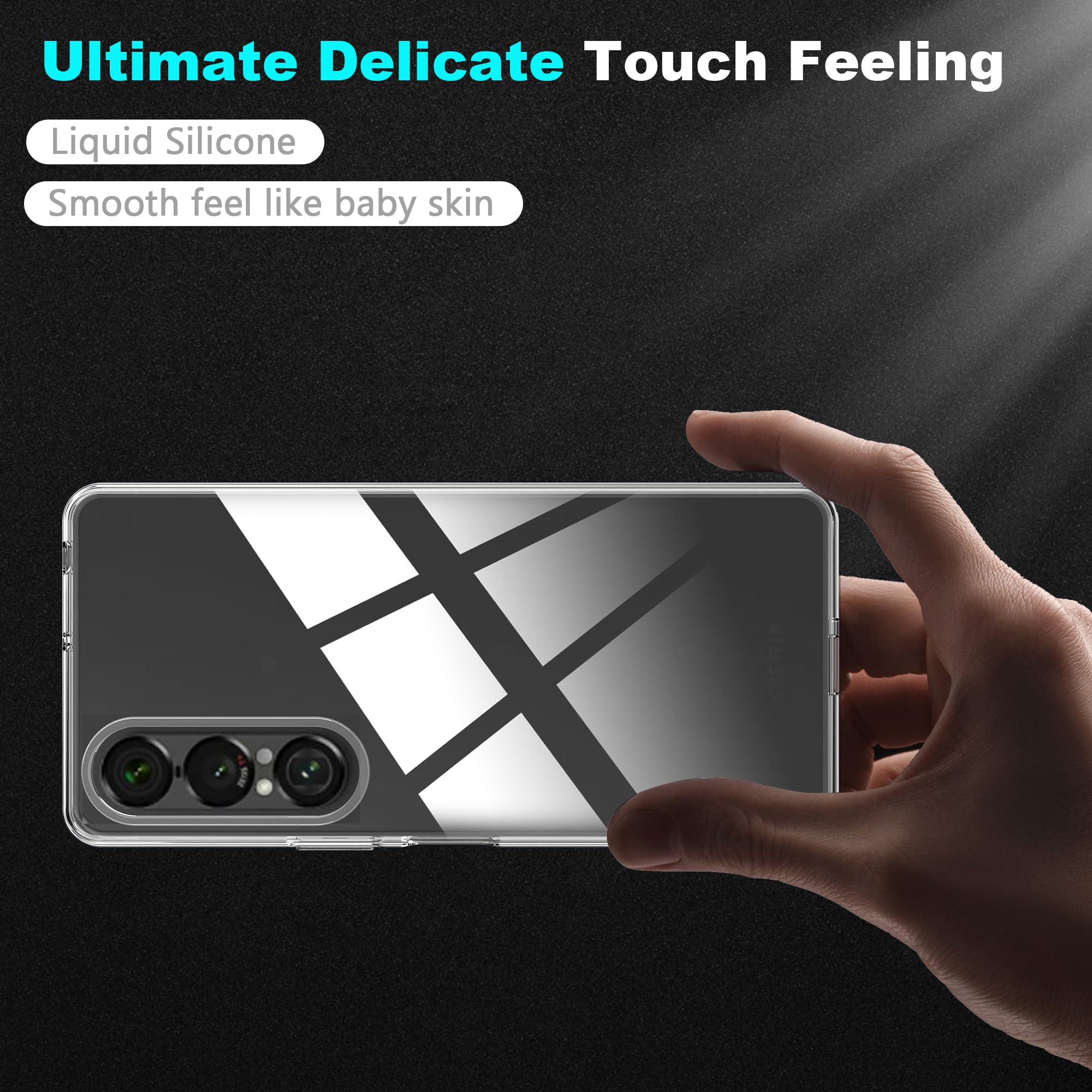 Cover per Sony Xperia 1 VII Custodia per Assorbimento degli Urti Sottile Morbida in Silicone TPU Protettiva [Protezione da Caduta] + [1 Pezzi] Vetro Temperato -Trasparente