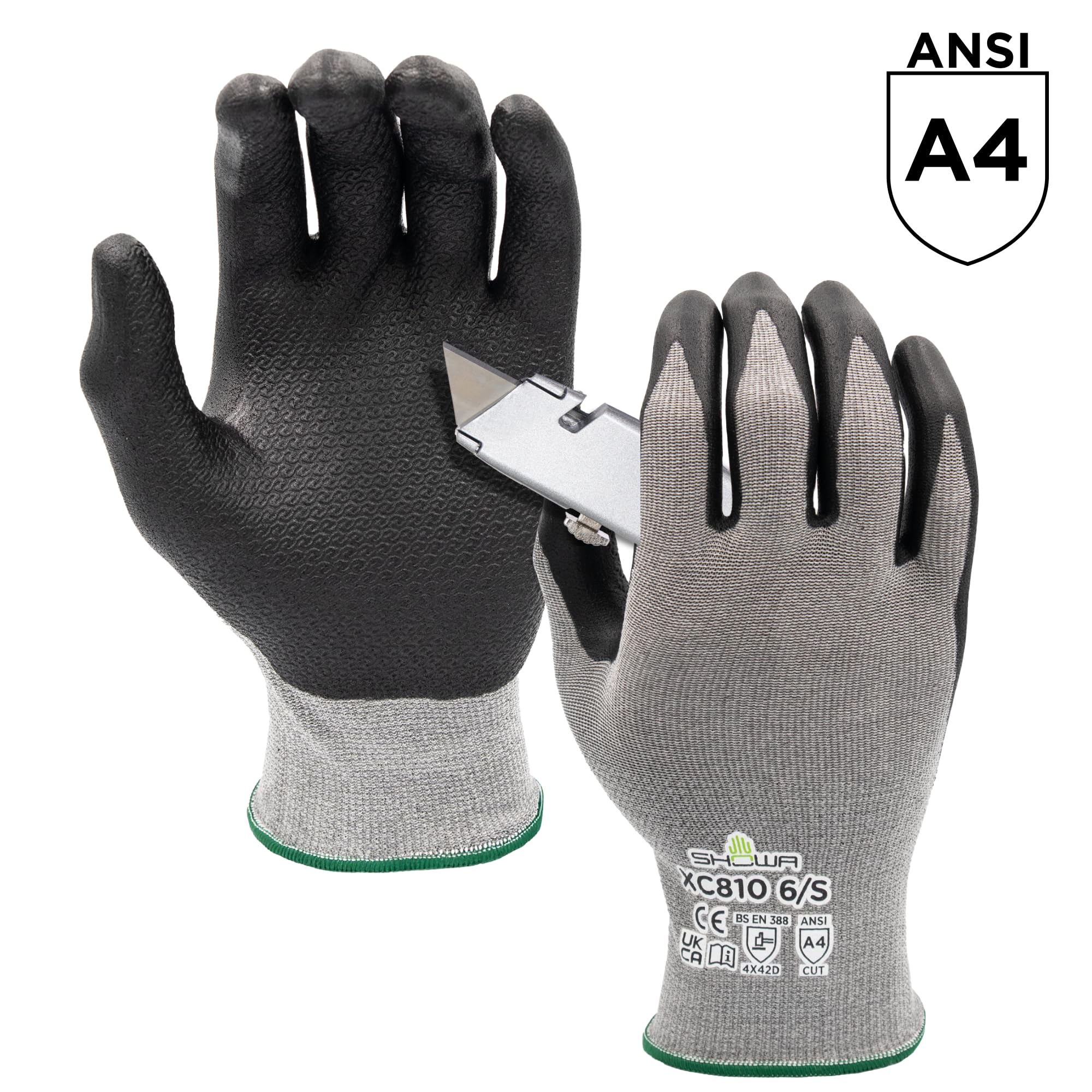 SHOWA XC810, Mechanical and Industrial Protective Gloves, Nitrile Palm Coating, Cut level D, Touch Screen Compatible, Grey, 12 Pairs, Size X-large