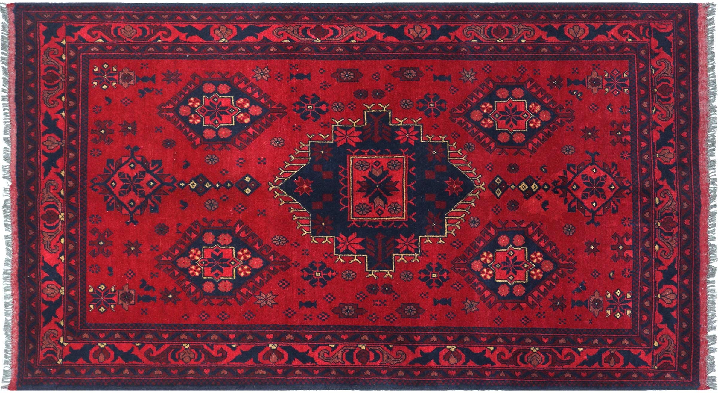 Tapis Khal Mohammadi afghan géométrique tissé main marron 140x200