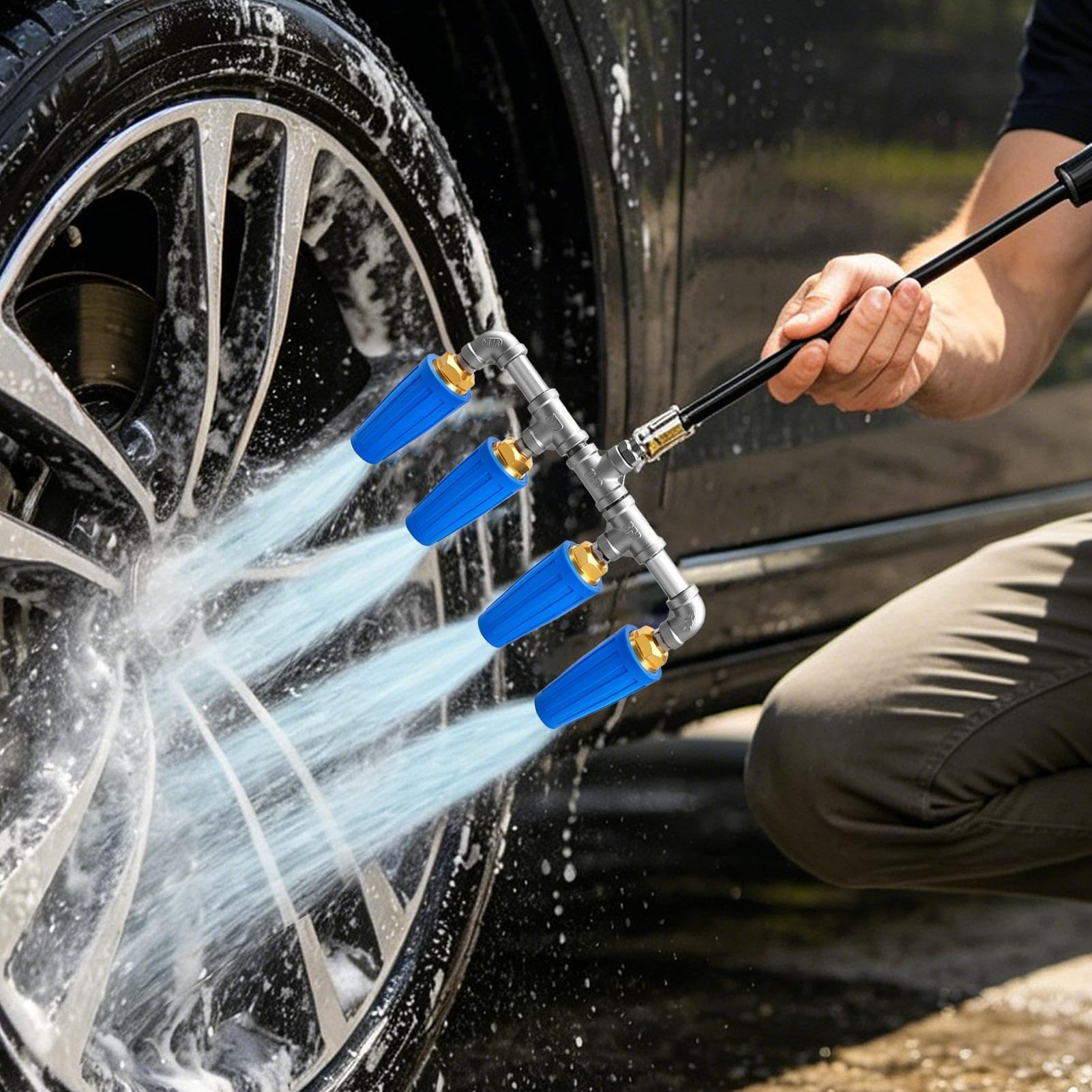 Boquilla Giratoria para Hidrolimpiadora Pulverizador de Agua Ergonómico | Boquilla Manual para Manguera de Alta Presión Lavado coches, jardín, limpieza patios y garaje