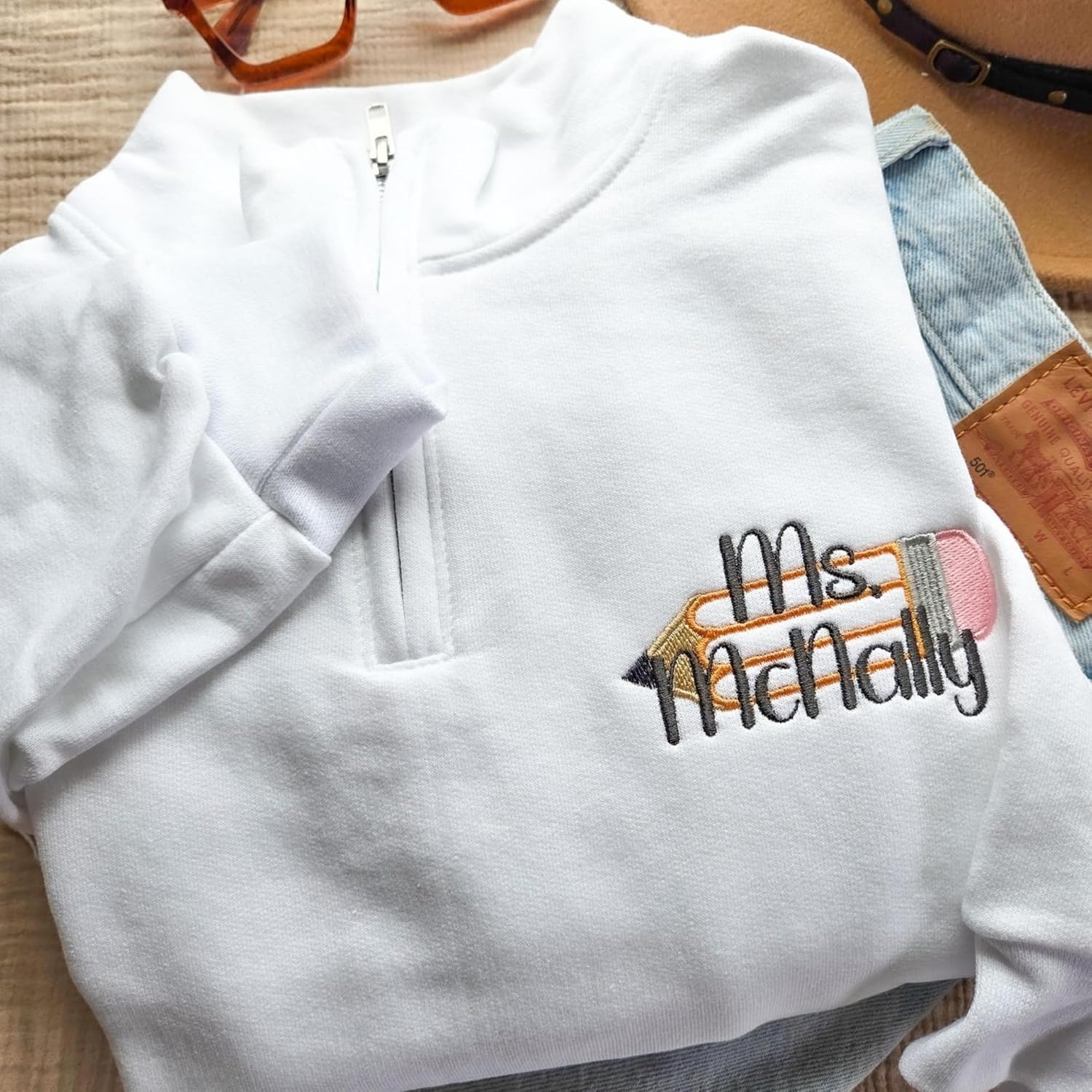 COUPLEHOODIES Custom Teacher Name Embroidered Quarter Zip Sweatshirt – Teacher Gift, Back to School or Teaching Apparel - Image 9