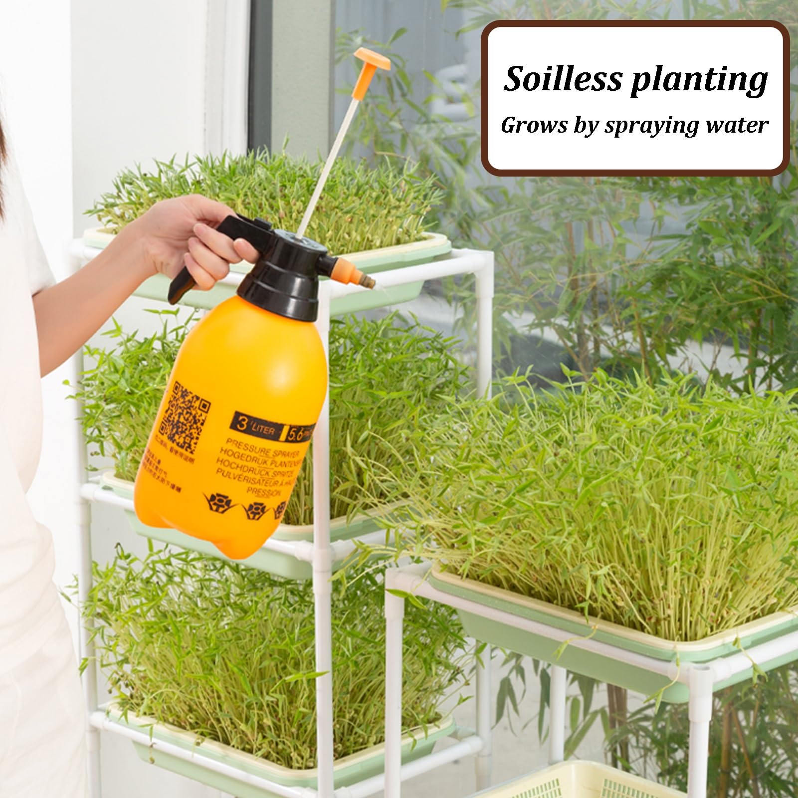 Sistema de cultivo hidropónico con estante de metal y ruedas, bandeja de plantación cifrada, ideal para patio, patio trasero o cocinas