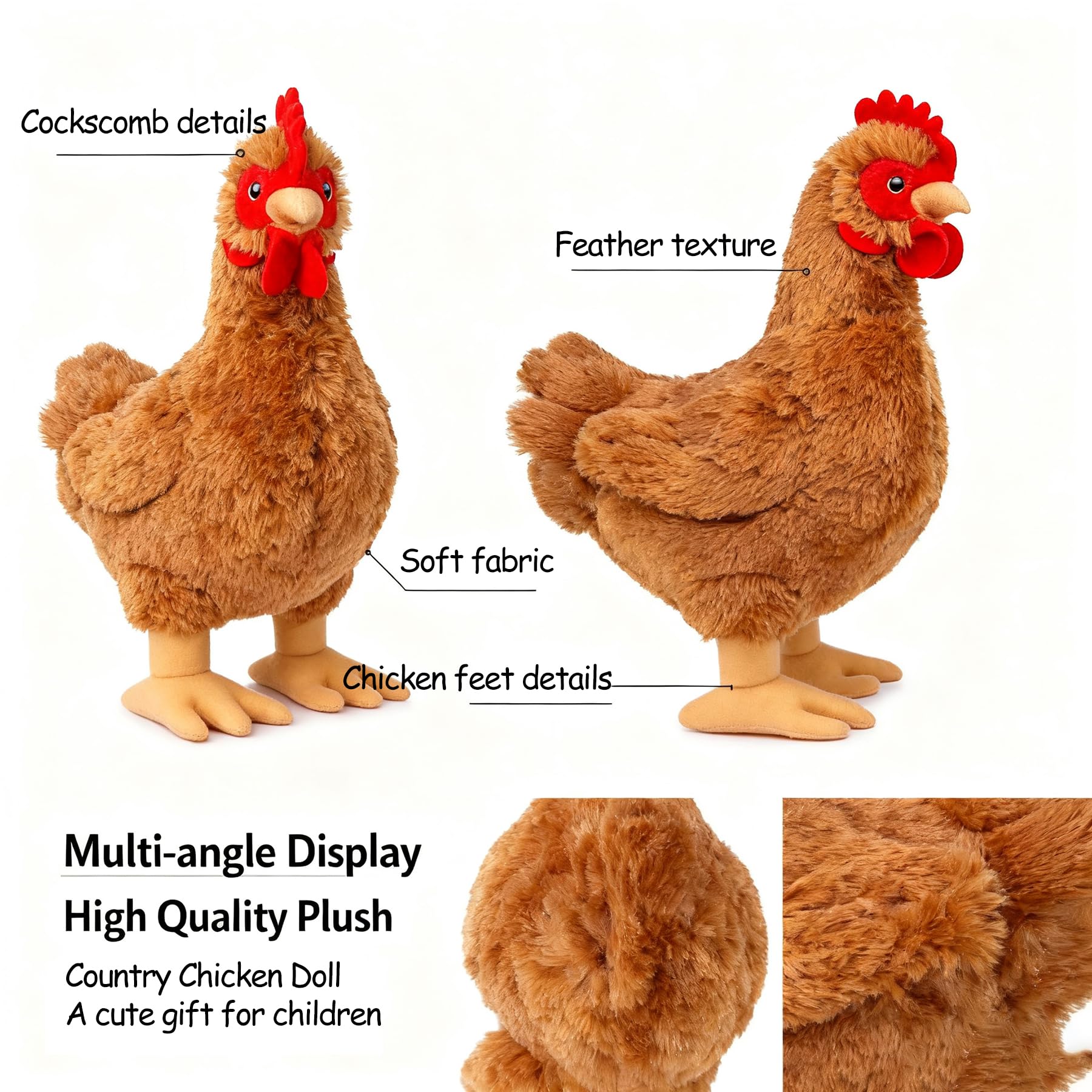 Cuddly Toy Chicken Super Soft Kissen Collectible Hen Stuffed Animal Funny Plush Toy Companions for Cuddling Napping & Home Decor Baby Children's Gift for Easter Christmas Girls Boys (30cm - Image 3