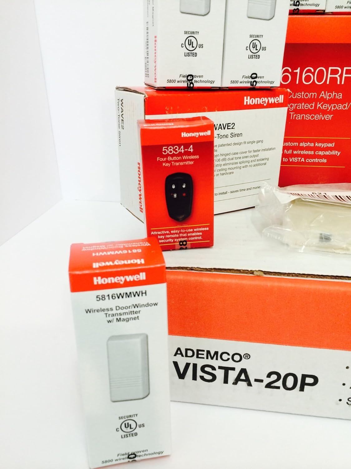 Honeywell Vista 20P, 6160RF, (10) 5816WMWH, (2) 5834-4, Battery, Siren, RJ31X Jack and Cord Kit Package