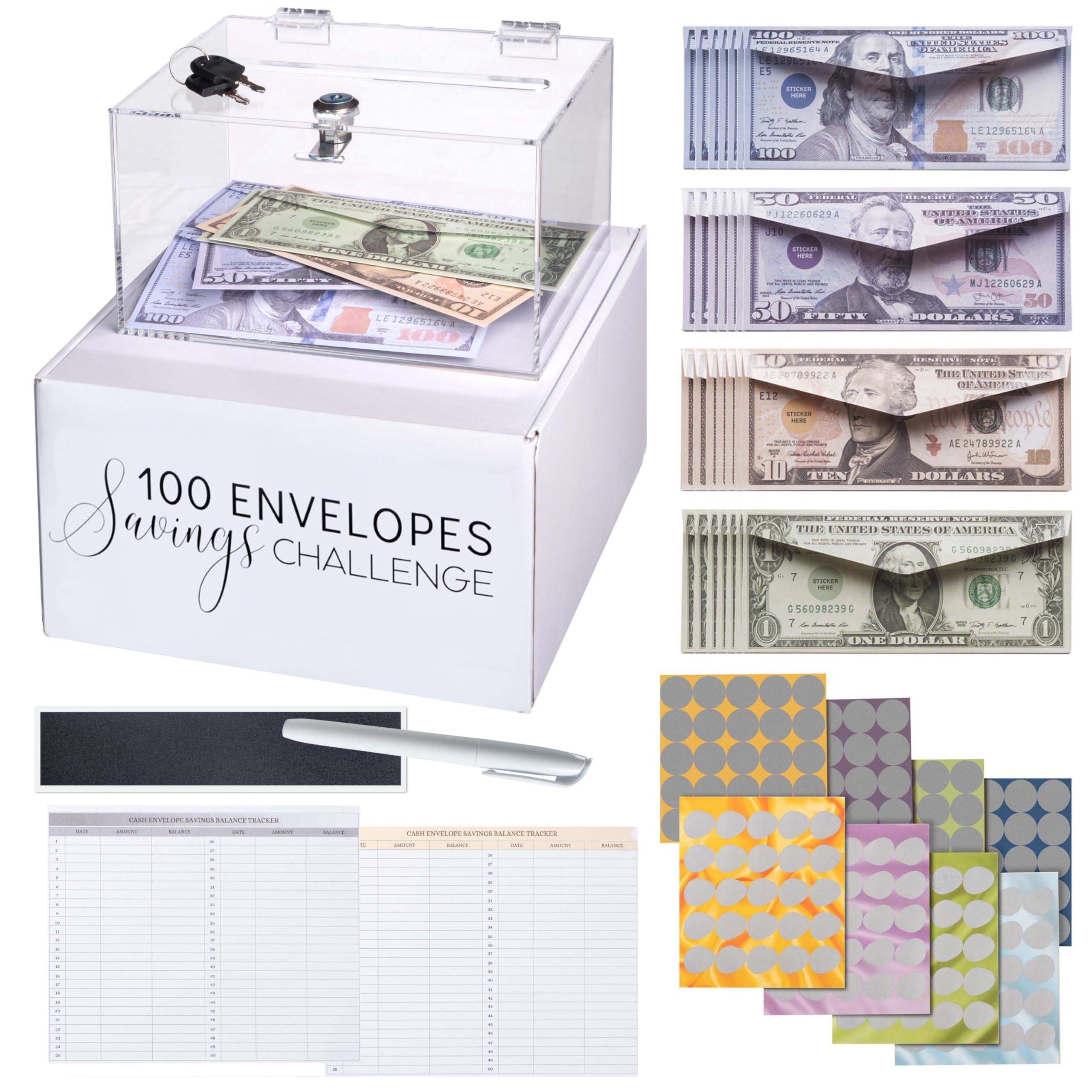 Amazon.co.jp: 封筒100枚 マネーセービングチャレンジキット アクリルボックス付き – 5050 & 7000ドルの現金節約  マネーチャレンジ封筒とボックス100枚 トレンディなTiktok&Youtube 封筒100枚 チャレンジキット 3ウェイカット :  文房具・オフィス用品