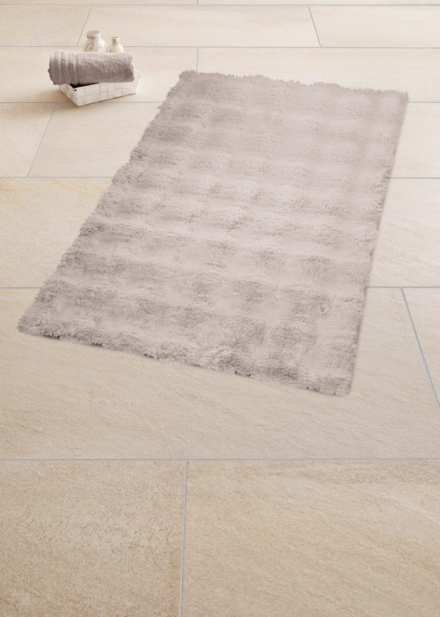 Kleine Wolke Badteppich Cloud Seidenfarben 70 x 120 cm | OEKO-TEX zertifiziert, rutschhemmende Unterseite, für Fußbodenheizung, maschinenwaschbar, 100% Polyester
