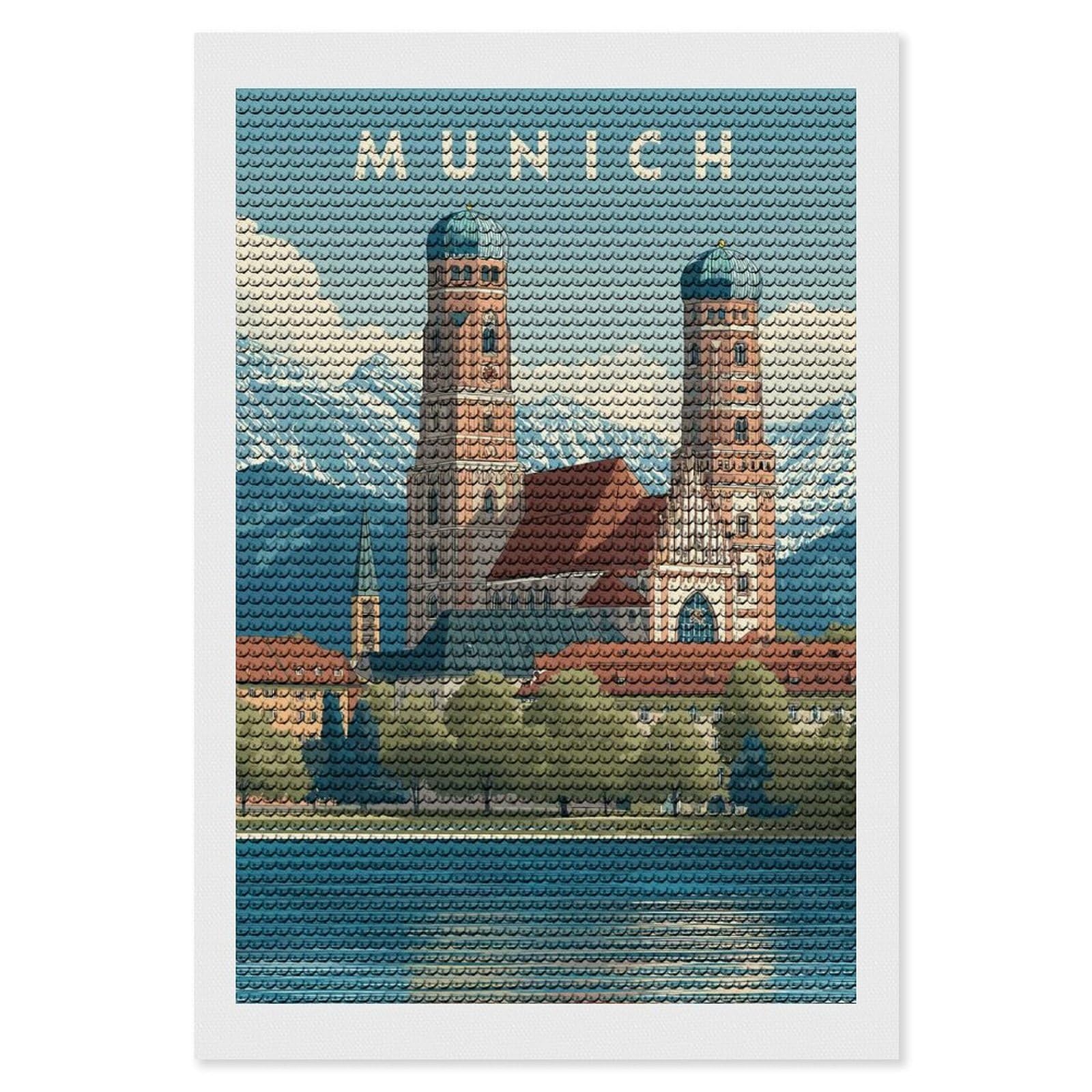 Junmoney Munich Cityscape Travel (2) Diamond Art Kit 8"x12", for Beginners, Vintage Style Decor, Good for Quiet Evenings, Festive Craft Gift