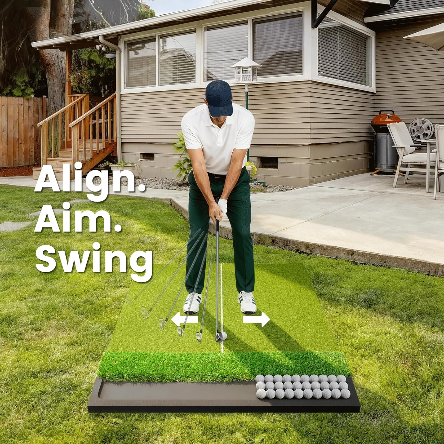 Dual Turf Golf Hitting Mat with Ball Tray, 5x4 & 6x4 ft, 26mm/31mm Thick, Alignment Aid, Golf Practice Mat Indoor & Outdoor, Driving & Chipping Pad Simulator Mat - Image 4
