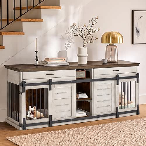 XL Solid Wood Dog Crate Furniture, 84.6" Heavy Duty Indoor