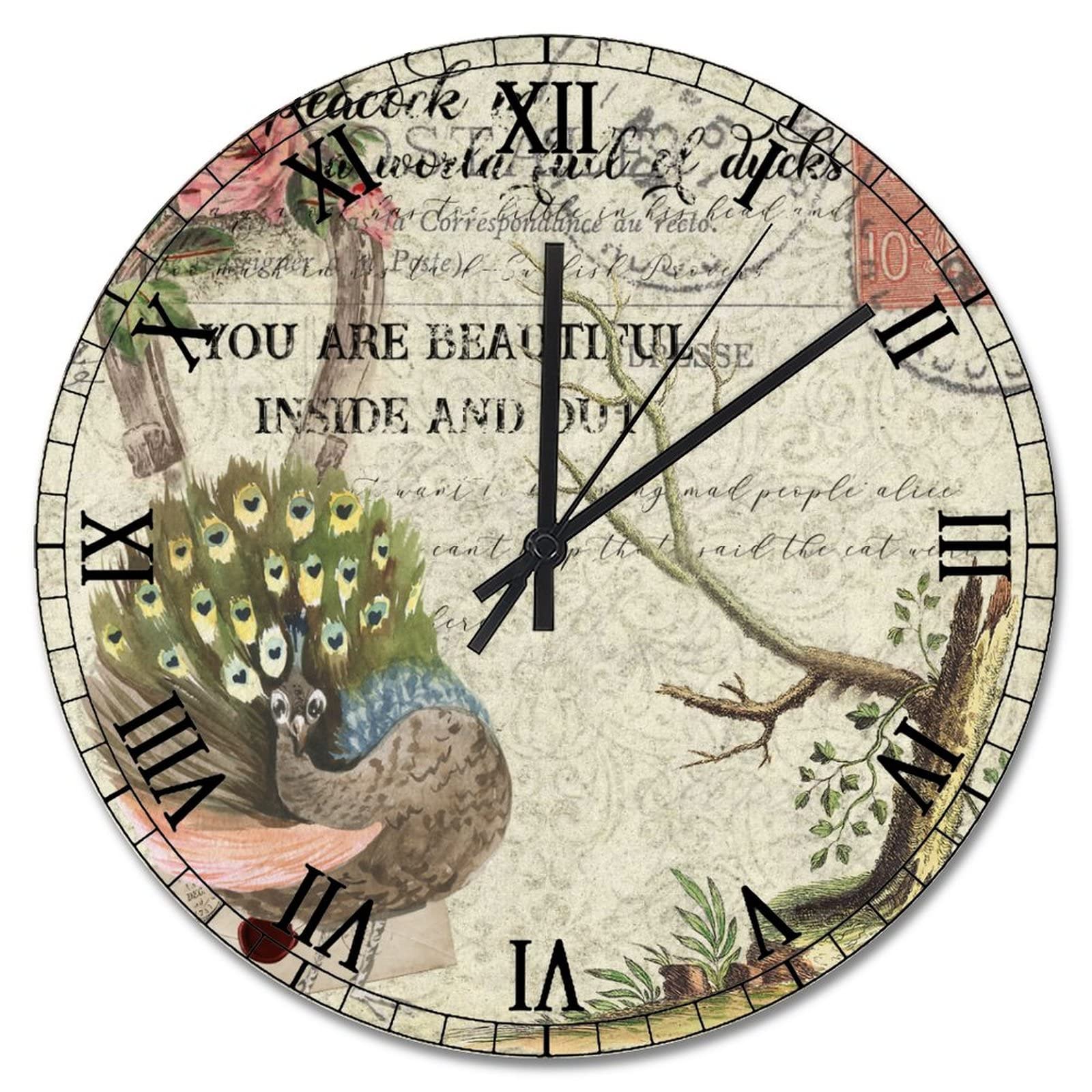 Horloge murale vintage silencieuse de 38 cm sans tic-tac pour chambre à coucher