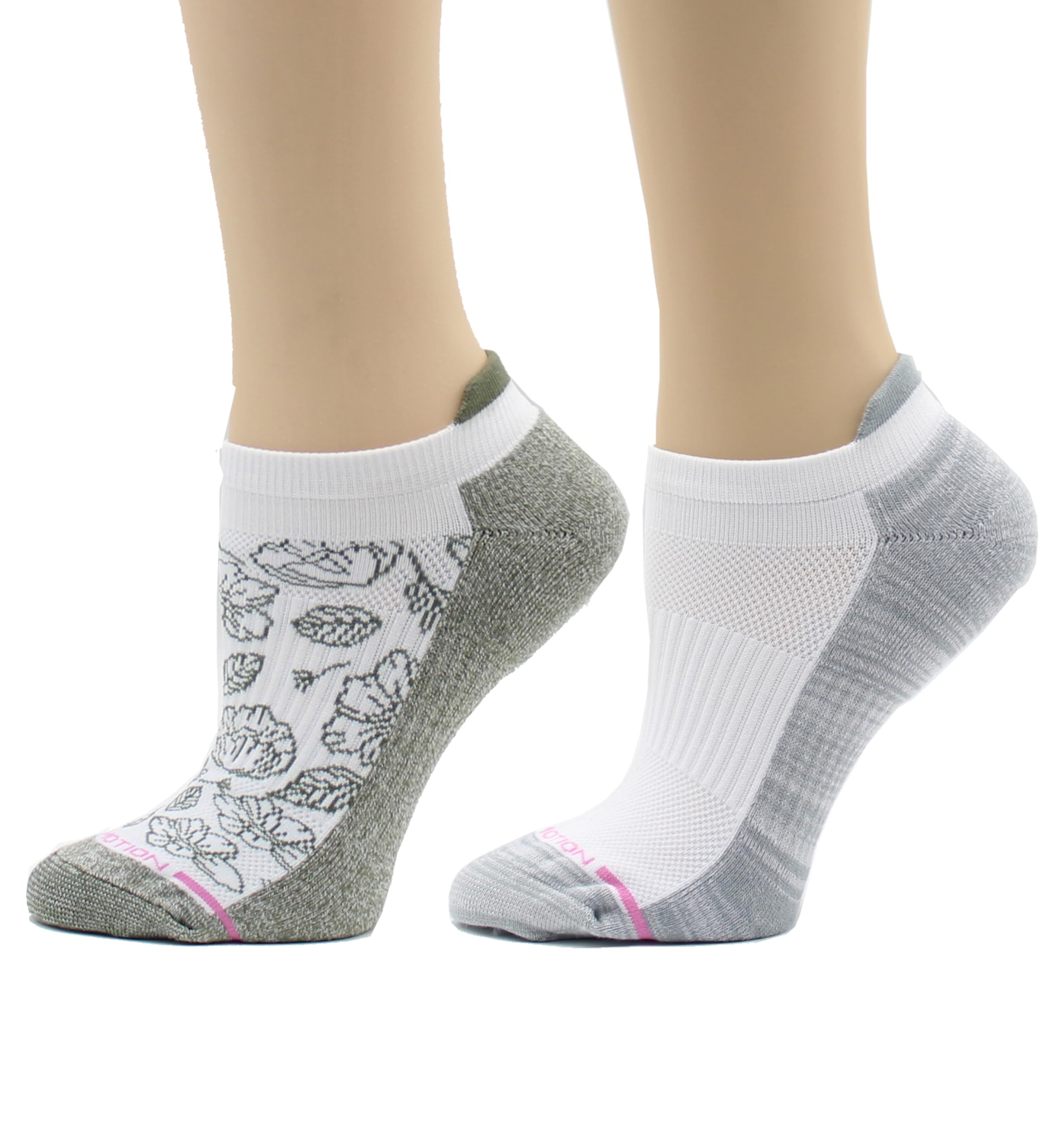 Dr. Motion Womens Ankle Socks 2 Pack, Low Cut Cushioned Compression Running Socks for Women, Arch Support, Seamless Toe