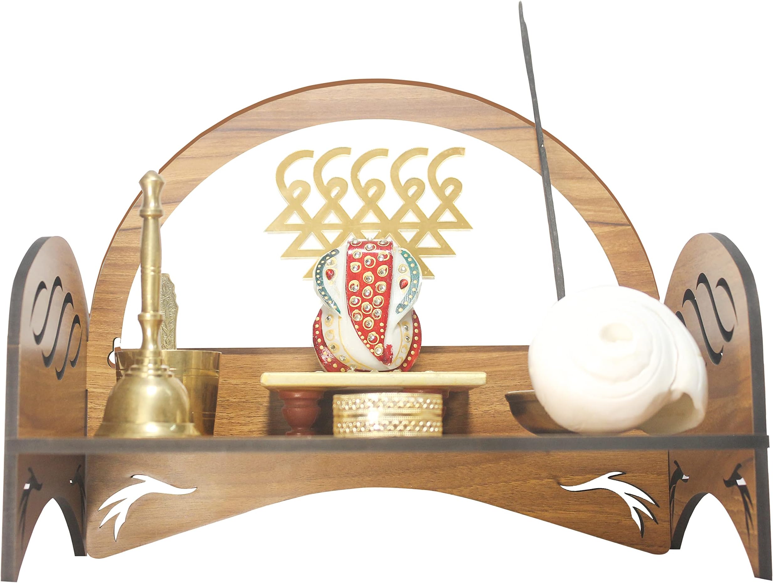 Heartily Saraswati Beautiful Wooden Pooja Stand for Home, Mandir for Home, Temple for Home (Height- 9, Length- 12 , Width-9.75 Inch)