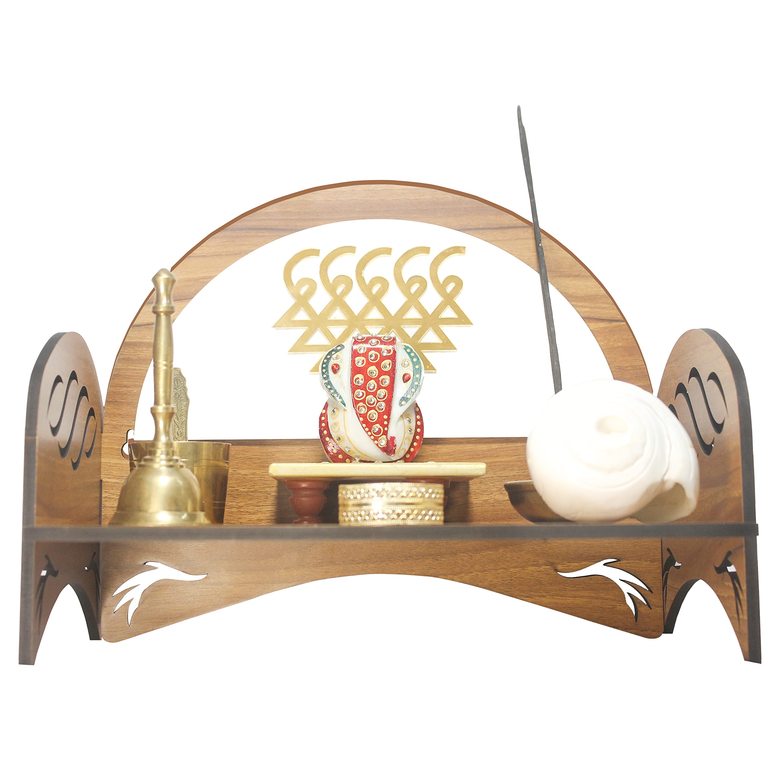 Heartily Saraswati Beautiful Wooden Pooja Stand for Home, Mandir for Home, Temple for Home (Height- 9, Length- 12 , Width-9.75 Inch)