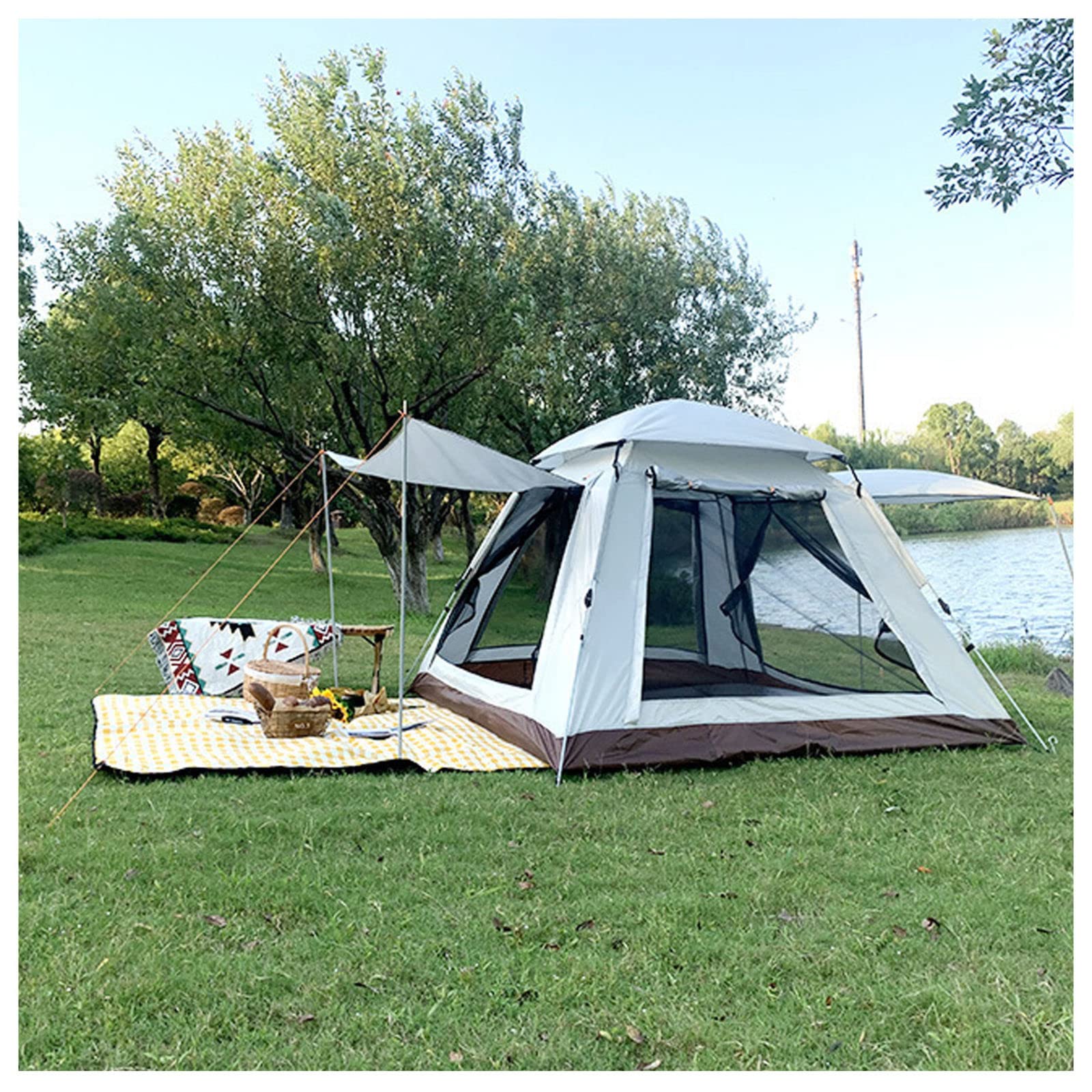 Tente de camping 4 places imperméable tipi à ouverture rapide - 8