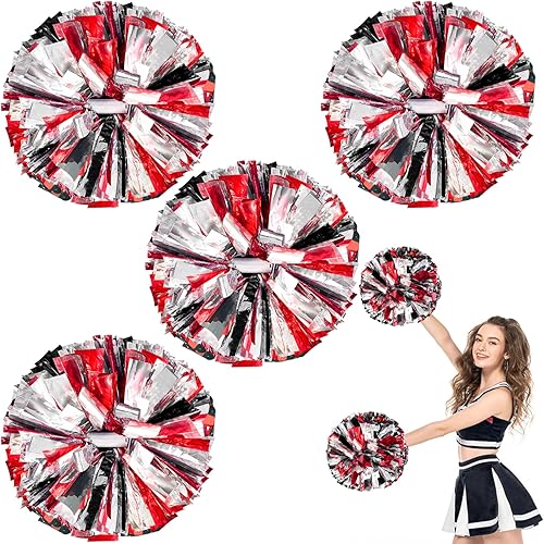 Miniatura 27 de 4 pompones metálicos de animadora mejorados de 12 pulgadas, pompones de animadora de HOLENGS para niños y adultos, pompones de escuadrón de Negro