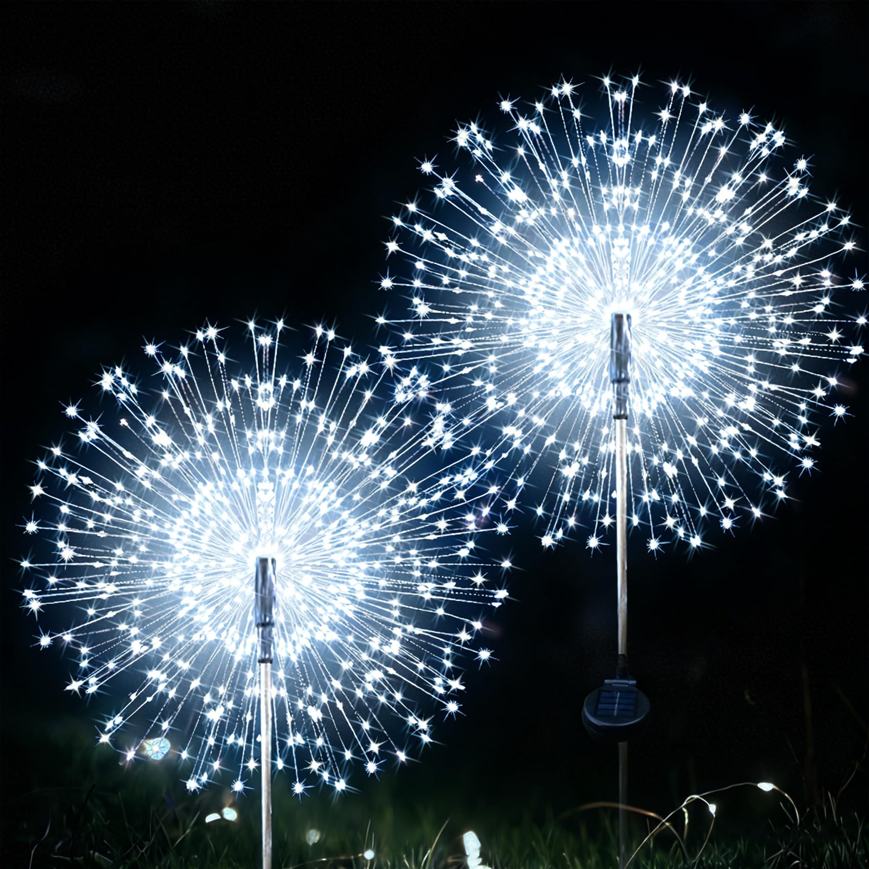 Photo 1 of JJGoo Solar Firework Lights, 2 Pack 135 LEDs 2 Lighting Modes Solar Lights Outdoor Waterproof for Garden Patio Walkway Pathway Party Wedding Christmas Decorative - White