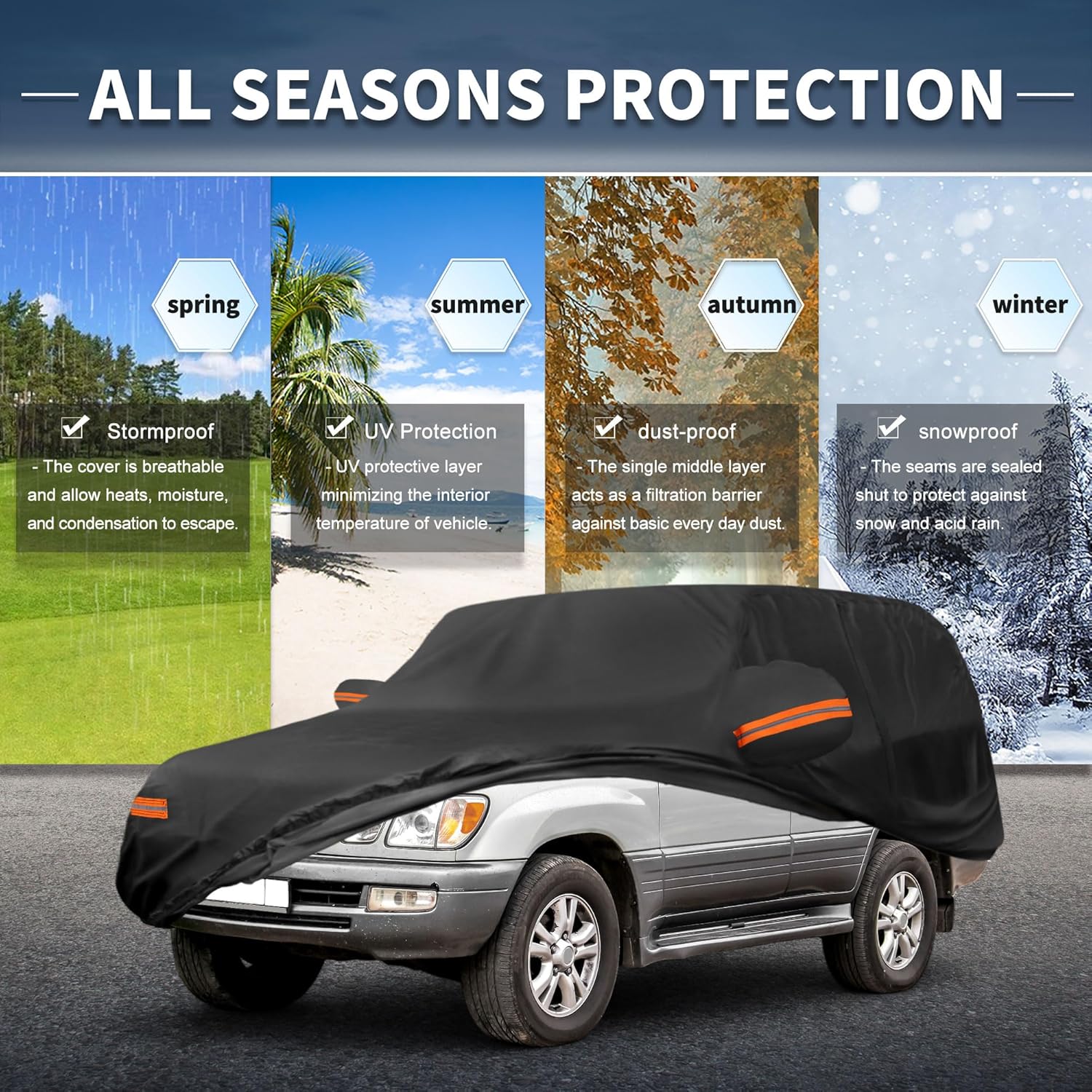 X AUTOHAUX Car Cover Outdoor Waterproof Sun Rain Snow Hail Protection with Left Side Door Zipper Aluminum Film for Lexus LX
