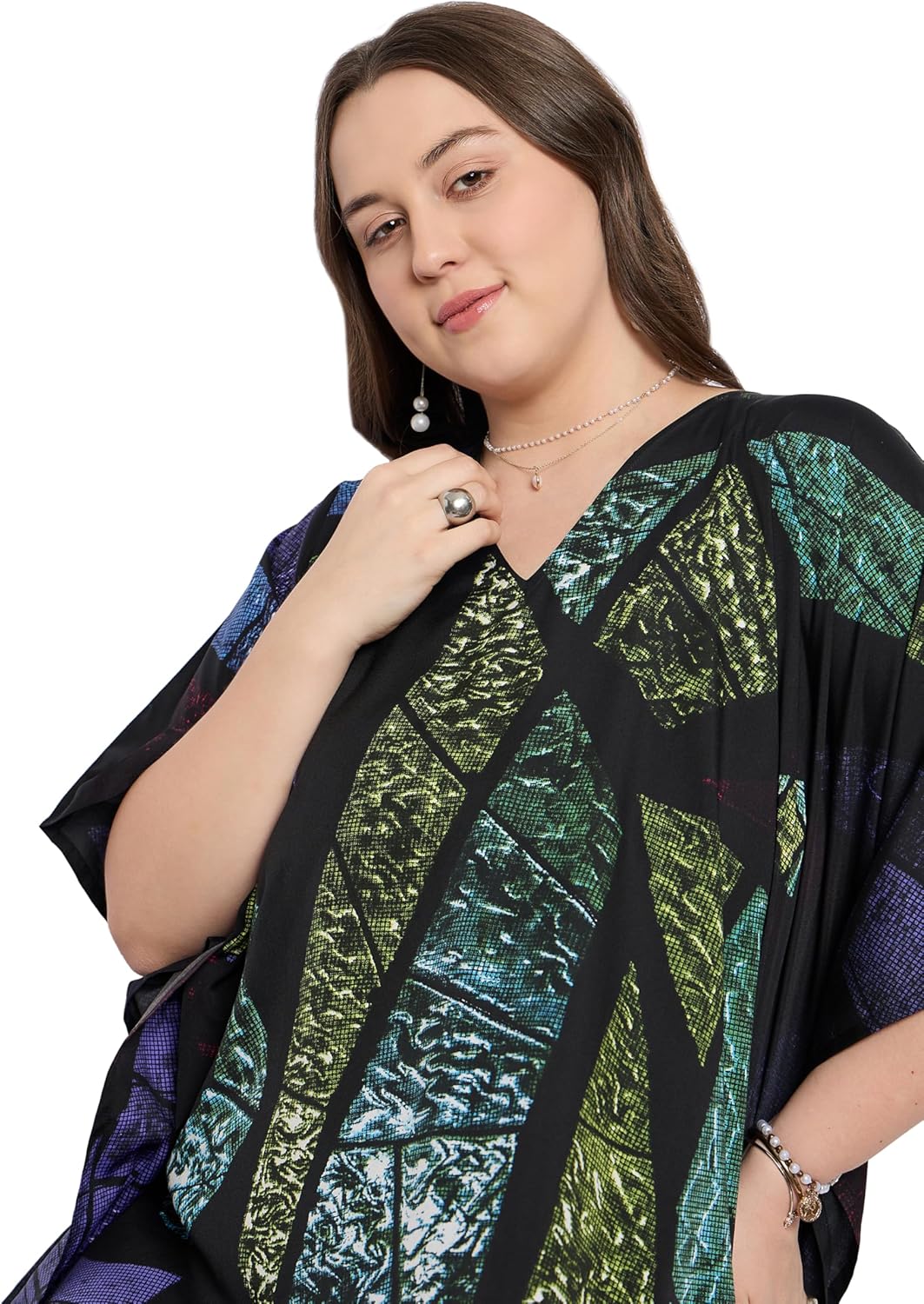 Gypsie Blu Polyester Women’s Plus Size Printed Caftan Maxi Dress Bathing Suit Cover-Up Loose Fit Summer Casual Outings Wear - Image 5