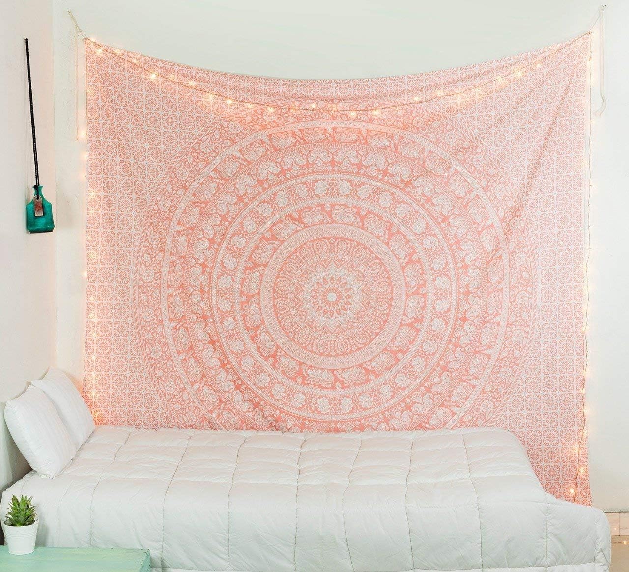 Peoxio Colorful Tree Tapestry Wall Hanging Psychedelic Forest with Birds Mandala Hippie Bohemian Tapestry, Wall Tapestry Home Decorations for Living Room, Bedroom Dorm Decor (Rose Pink, 59.1"X82.7")