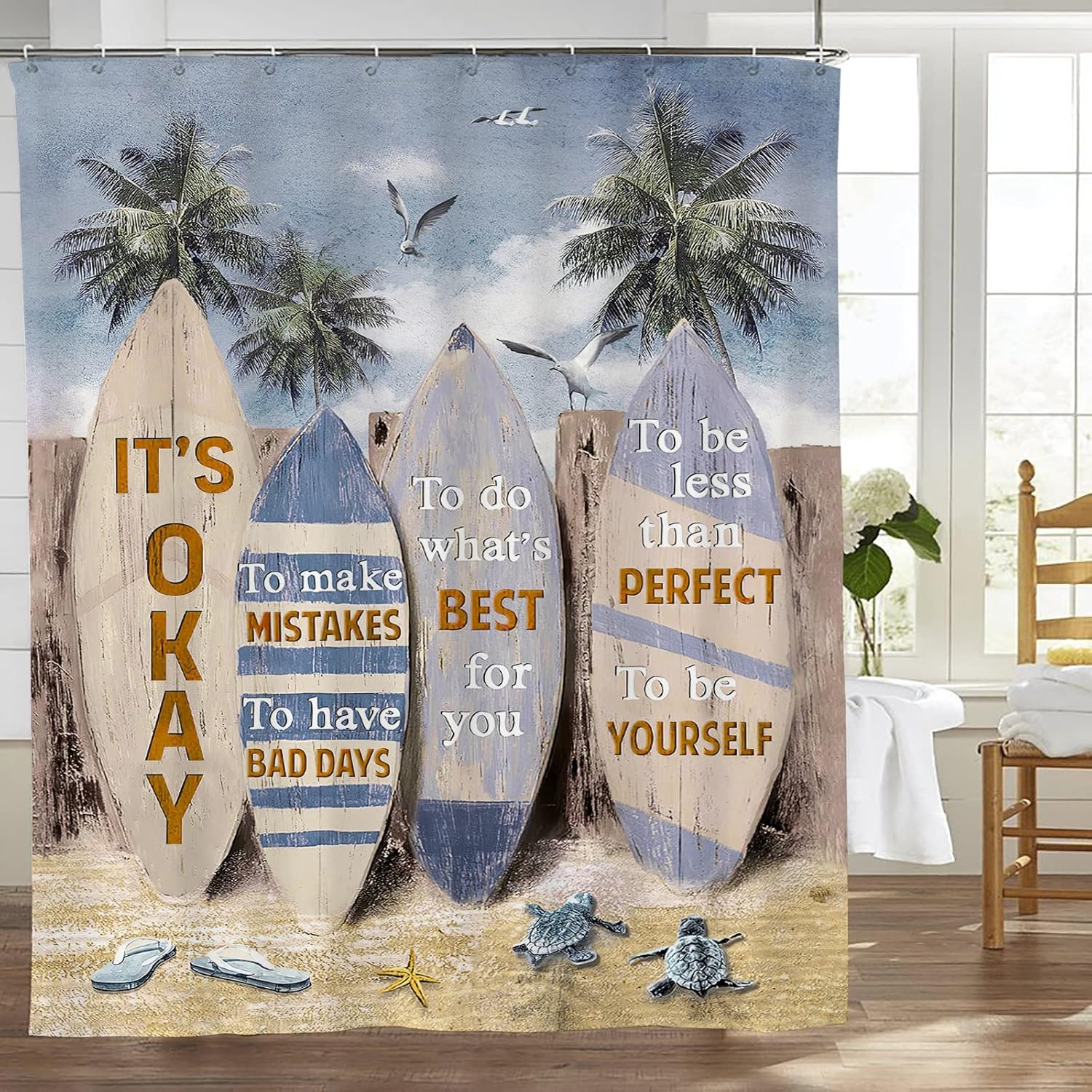 Beach Shower Curtain Summer Seaside Scene Shower Curtain