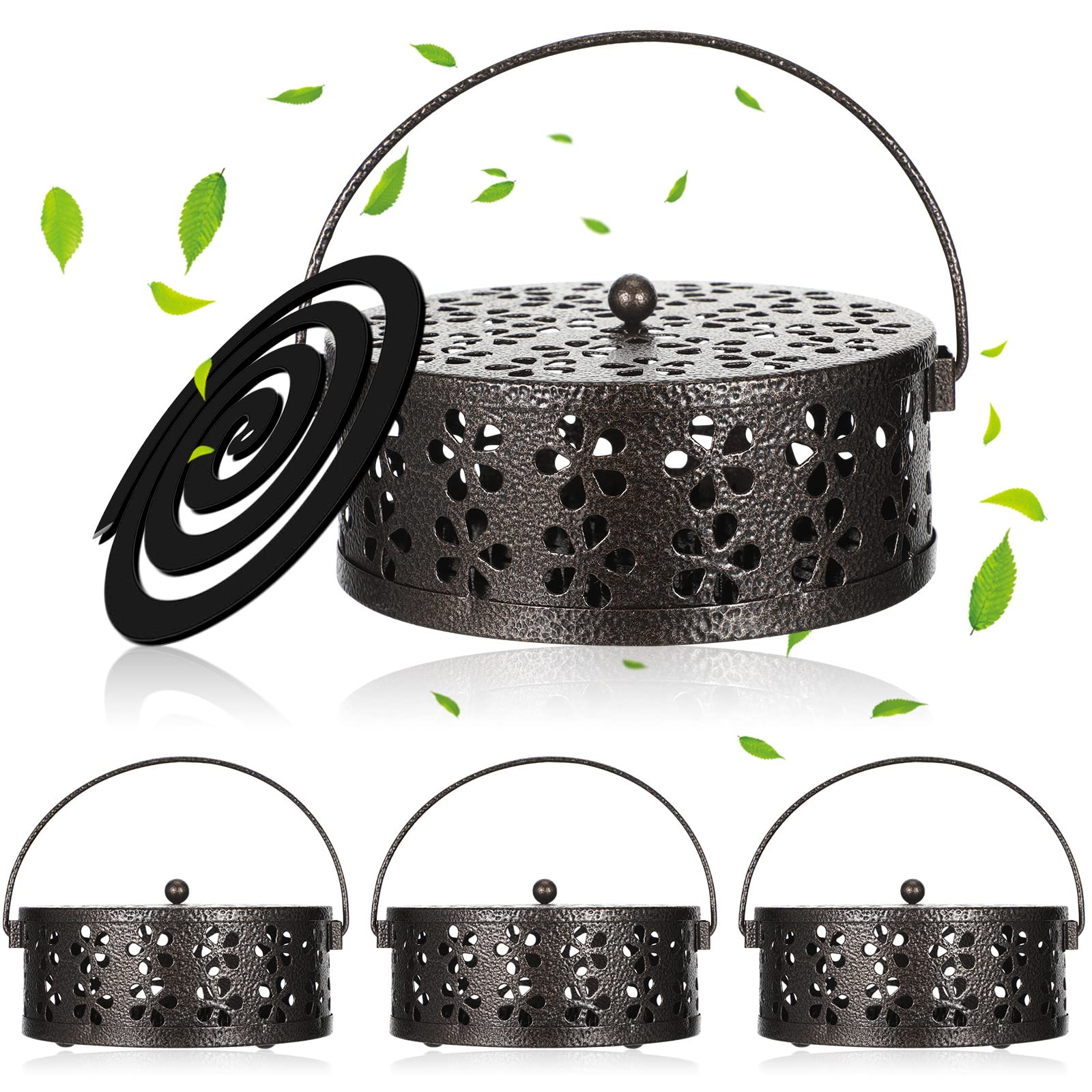 Lallisa 4 soportes de bobina retro de hierro para incienso, quemador de incienso portátil de larga duración para interiores y exteriores, colgar en el patio, 5.3 pulgadas de diámetro