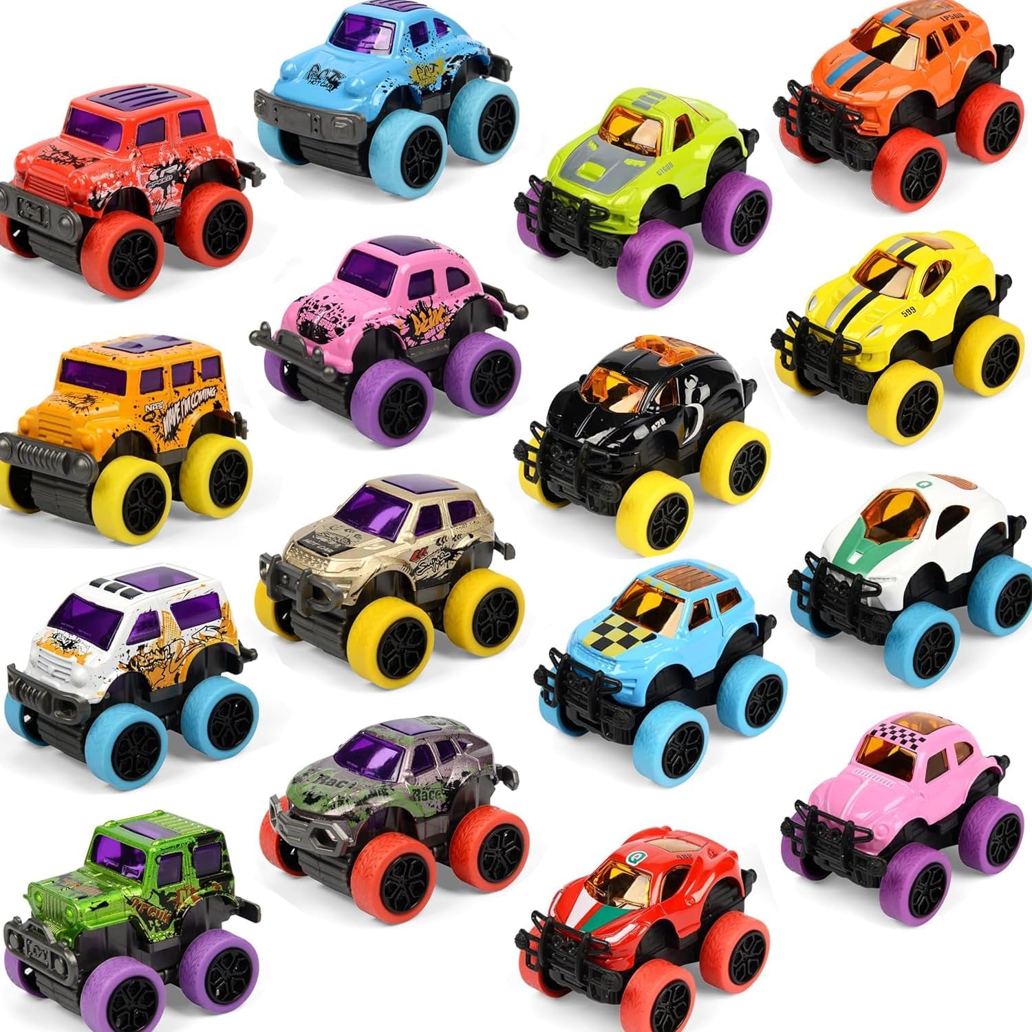 16Pcs Mini Monster Truck Toys,Pull Back Alloy Trucks Party Favors, Die-cast Race Cars for Boys Girls Easter Eggs Fillers Birthday Bulk Gift Stocking Stuffers