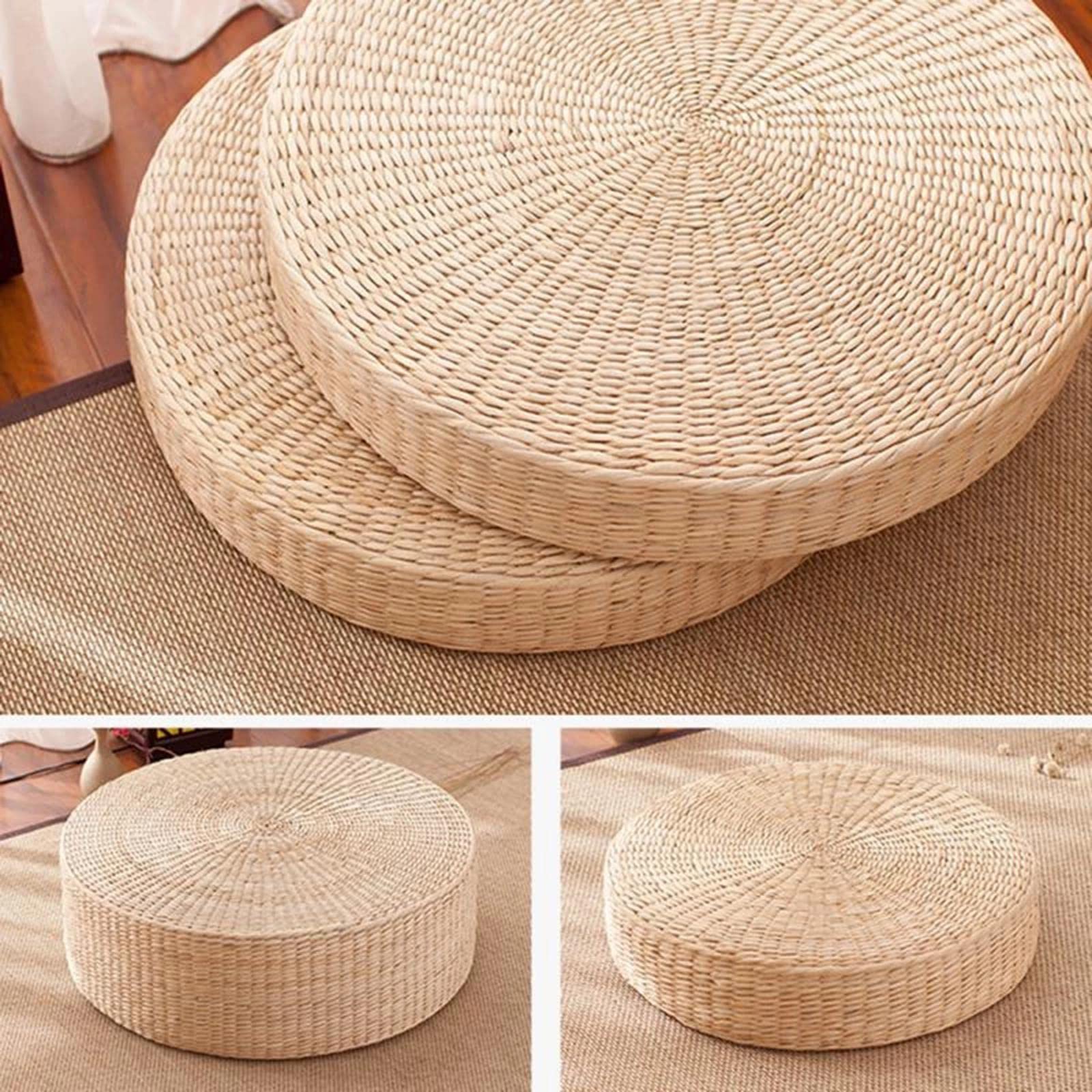 2x Tatamo 40x40cm, Cuscini Da Pavimento Rotondi, Tappetini per Pavimento in Paglia per Esterni, Tappetino Tatami Giapponese, Tatami Pouf Mat per Sedie, Pavimenti, Sedie Pranzo, Divano