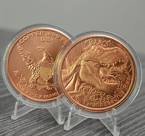 Miniatura 30 de Giganotosaurus Dinosaur 1 oz Pure .999 Copper Round Collecticble 39mm Challenge Coin in Capsule - COA by Heavenly Metals