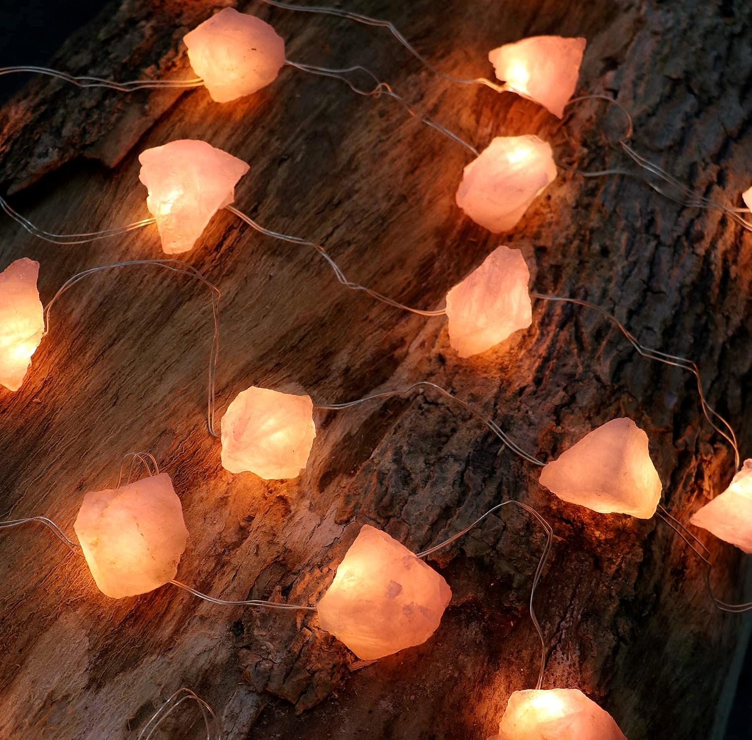 Genuine Rose Quartz Crystal Decorative String Lights Raw Stone Color Changing 8.5ft 20 LEDs USB Plug in Battery Operated with Remote for Bedroom Chakra Décor Nature Ornaments...