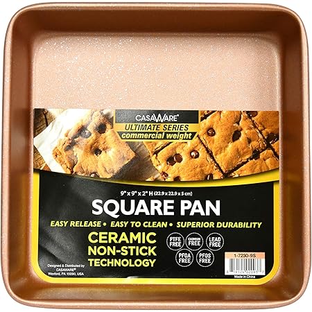 casaWare Ceramic Coated NonStick Heavy Weight 9-inch Square Cake Pan (Rose Gold Granite)