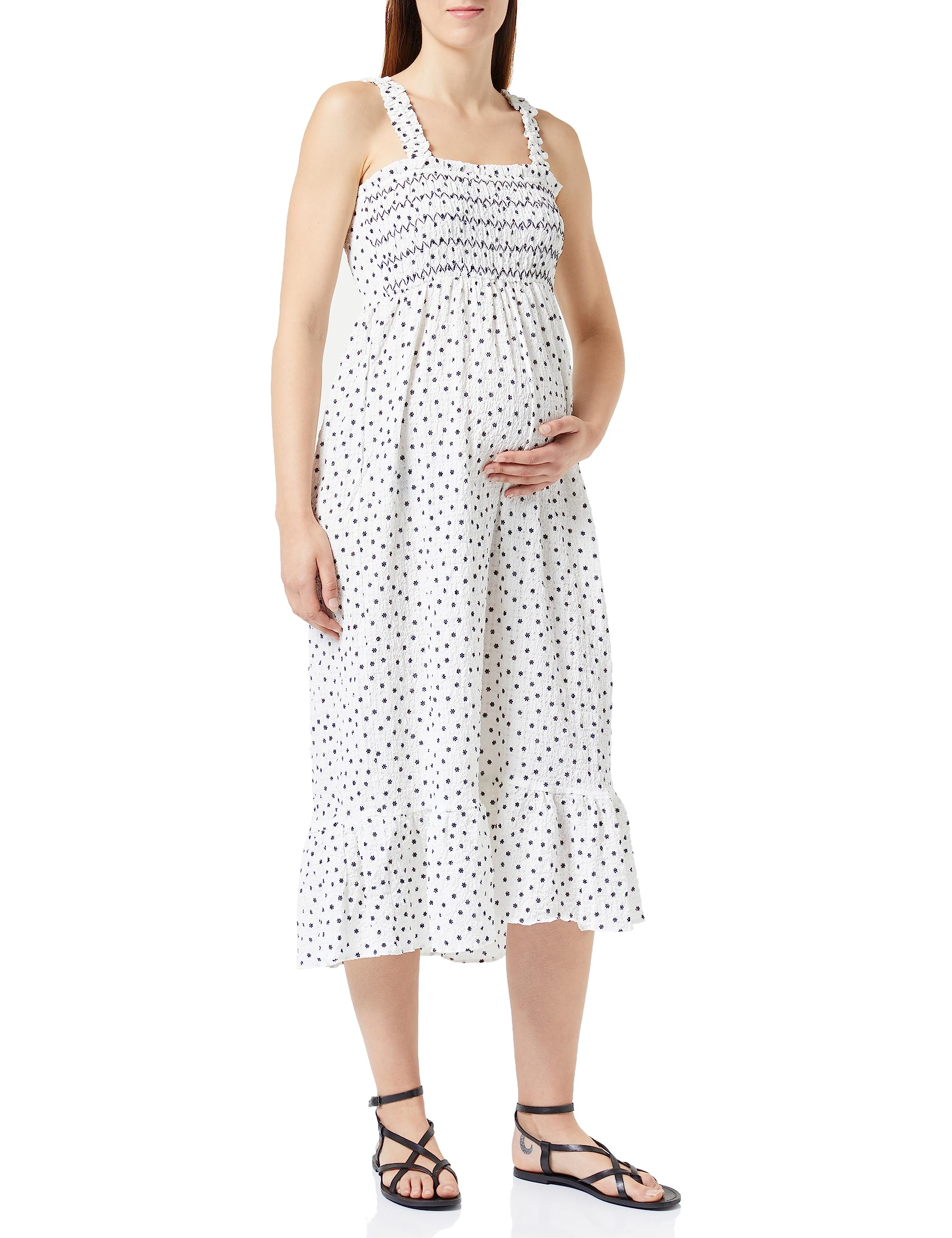 MAMALICIOUS Mlesma S/L Wo Robe midi A Grossesse, Blanche-Neige/AOP : AOP Noir, L Femme