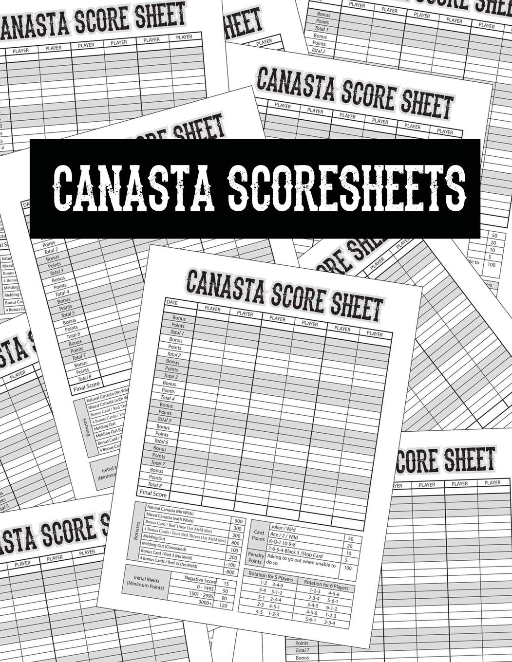 Canasta Score Sheets: Scoring Pad for Canasta Card Game | Game Record Keeper Notebook | Point Reference on Scoring Pad | Score Keeping Book | 8.5" x 11" - 100 Pages