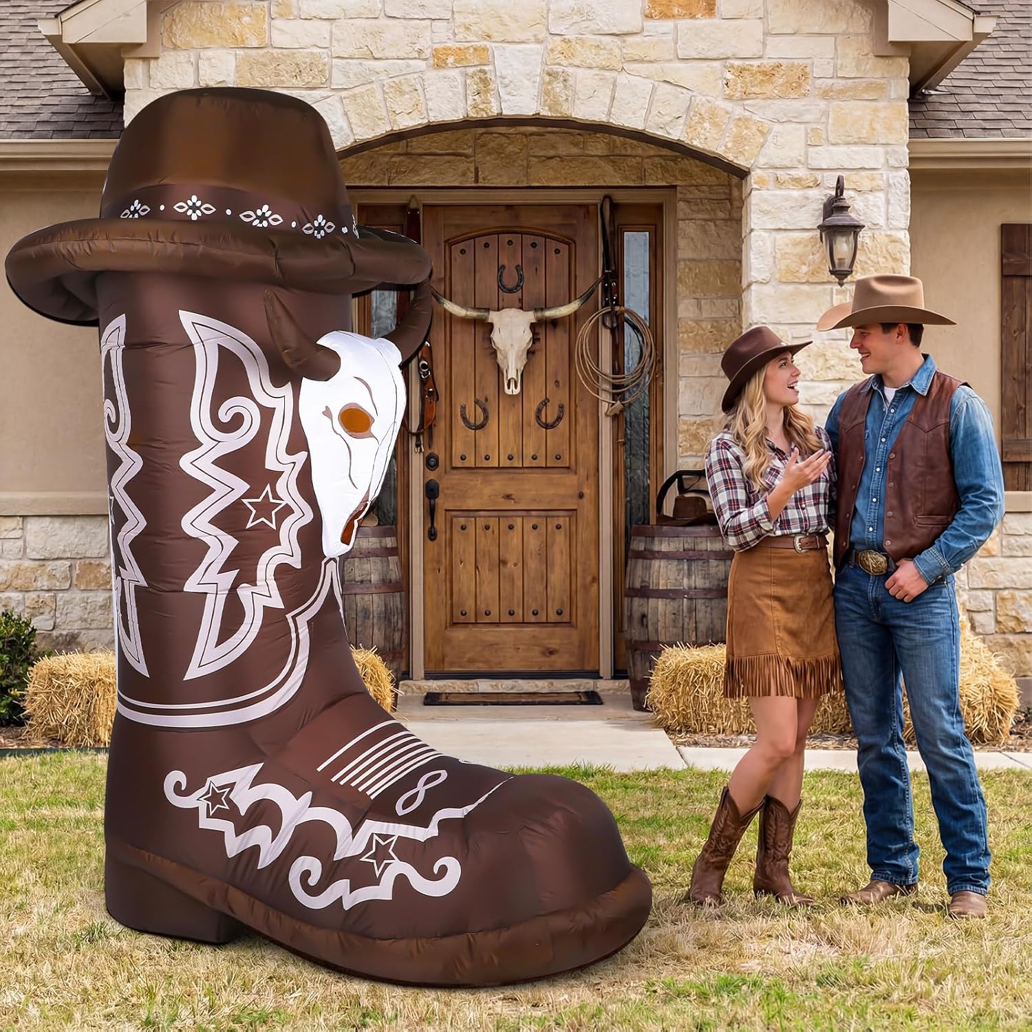 7ft Inflatable Western Cowboy Boots with Built in LED Lights Blow up Boots Decoration for Western Cowboy Birthday Baby Shower Party Indoor Outdoor Yard Decor ()