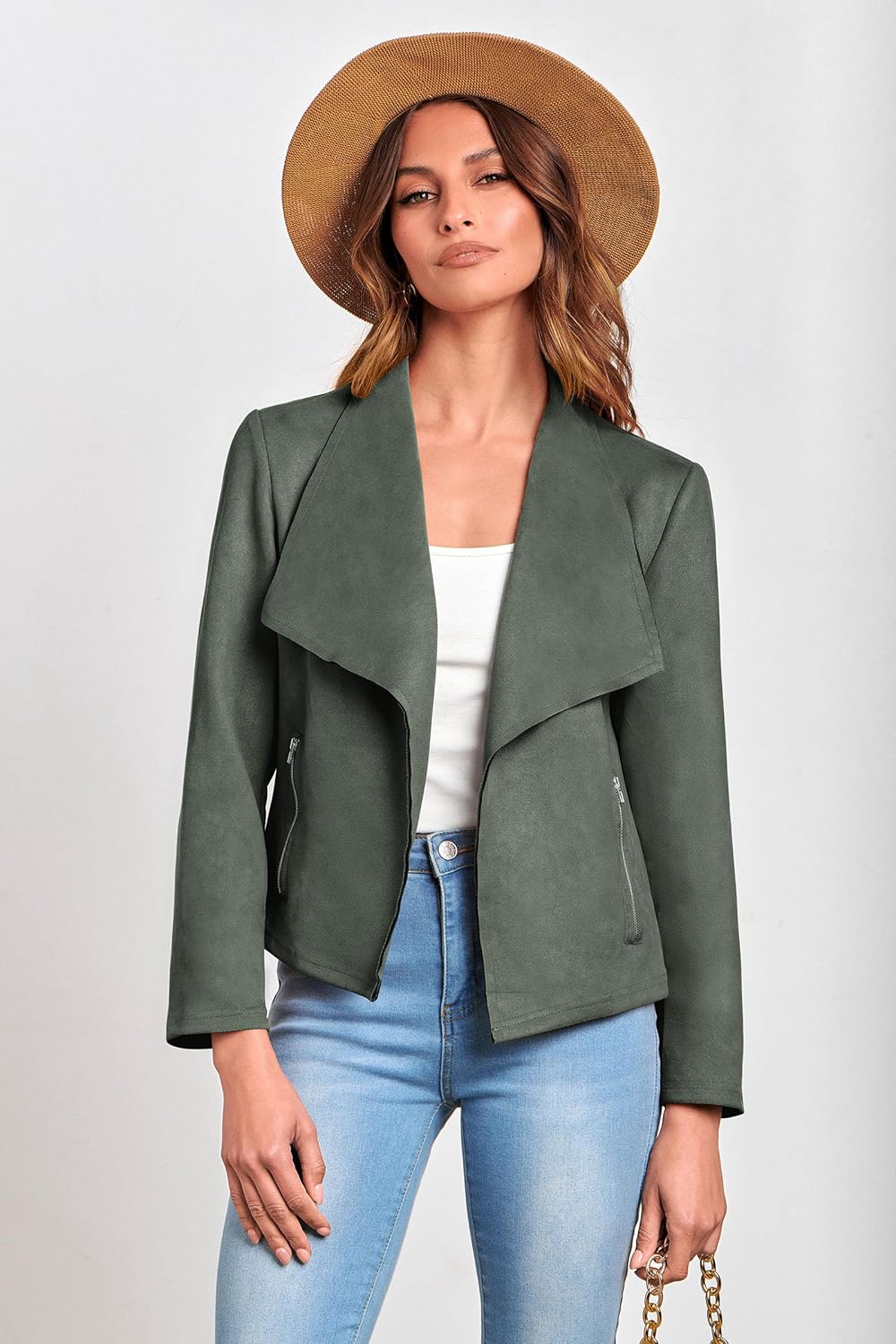 PRETTYGARDEN Women's Faux Suede Jackets 2026 Fashion Fall Clothes Long Sleeve Open Front Cropped Coat Outwear - Image 7