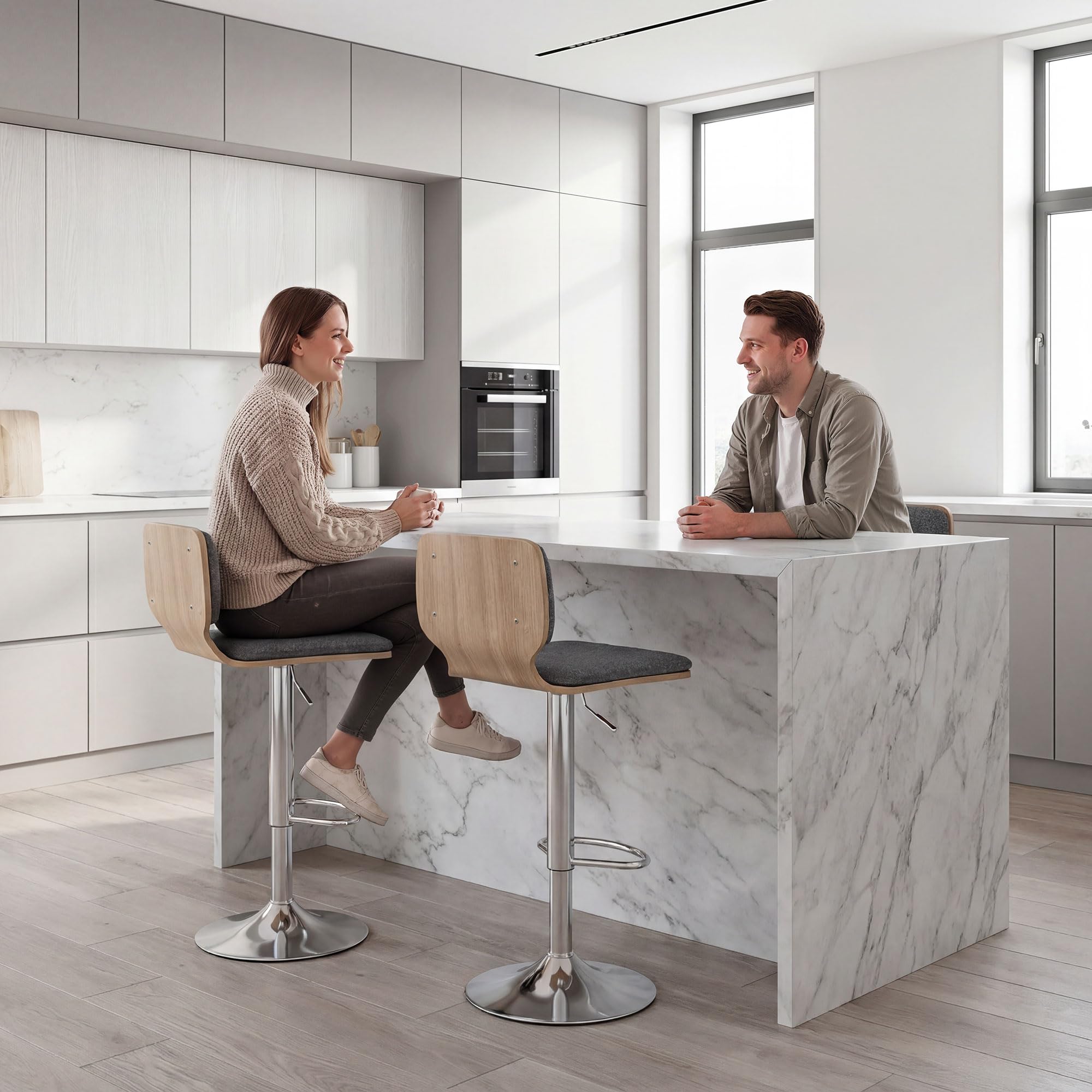 HOMCOM Lot de 2 Tabourets de Bar Hauteur Réglable 41x47,5x81-102cm Gris