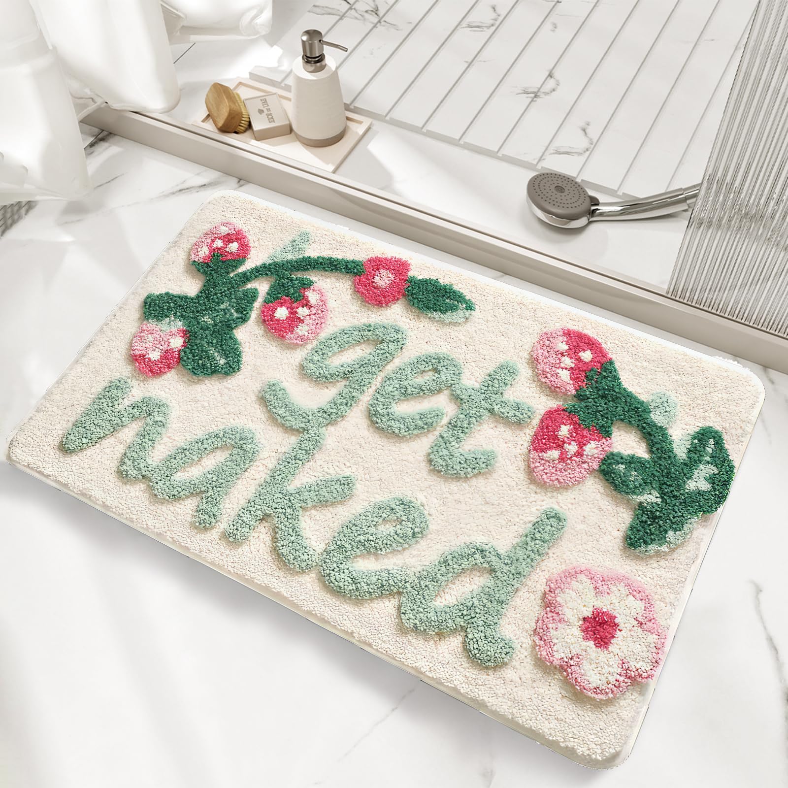 Get Naked Bath Mat, Cute Floral Bathroom Mat Green Leaves Bath Mat, Extra Soft Non Slip Absorbent Bathtub Mat, Machine Washable Fluffy Microfiber