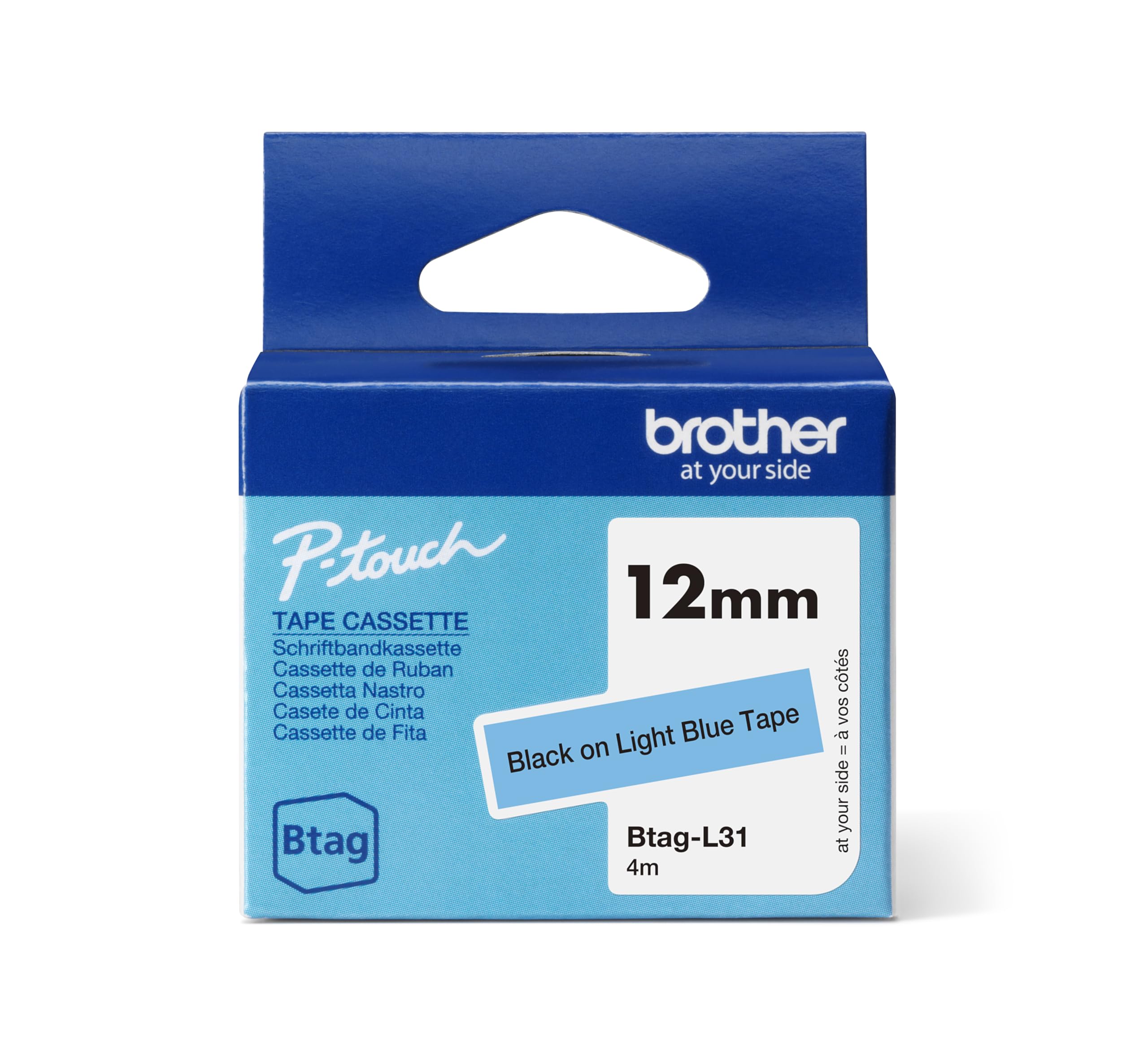 Brother Original Btag-L31 Label Tape 12 mm Wide 4 m Long Black/Blue