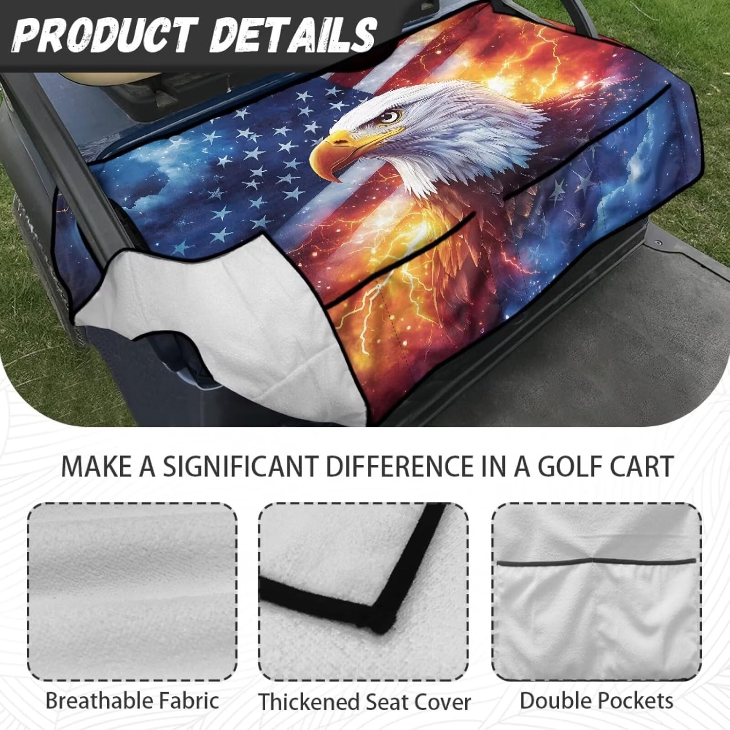 Golf Cart Seat Cover with 4 Pockets Blanket Golf Cart Towel Seat Covers for Most 2 Seat Golf Carts for All Seasons